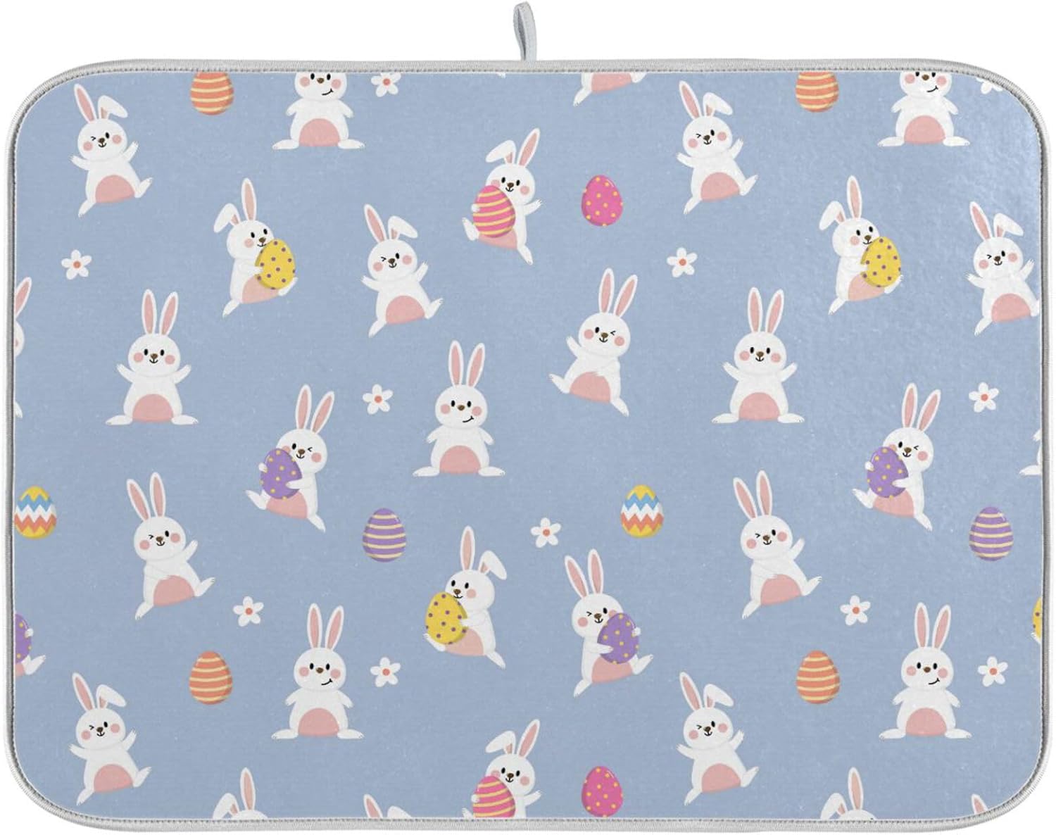 Happy Bunny Easter Eggs Dish Mat Washnable Absorbent Kitchen Mat Counter Dry Matt Tapete Para Cocina 16” x 18”