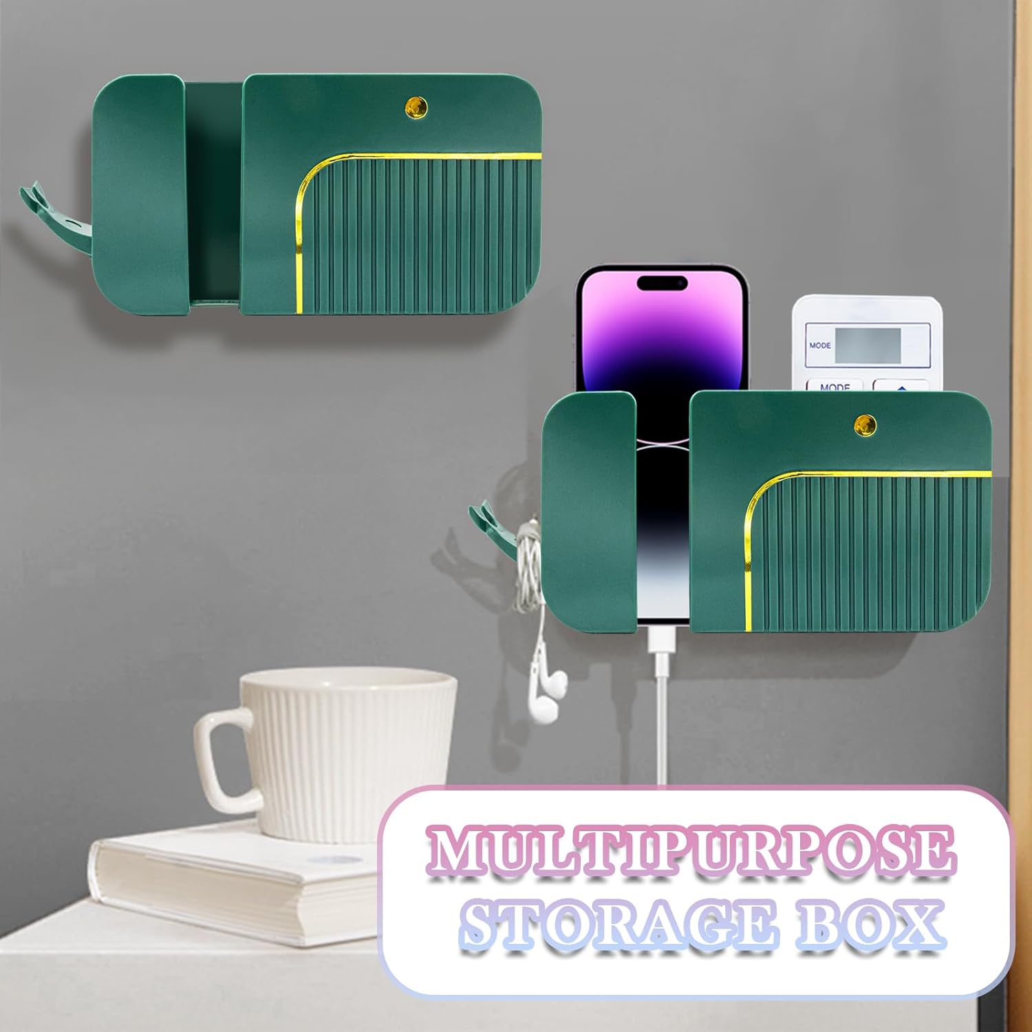 Soporte de pared para teléfono, soporte adhesivo para control remoto, soporte de carga de teléfono montado en la pared, soporte remoto para mesita