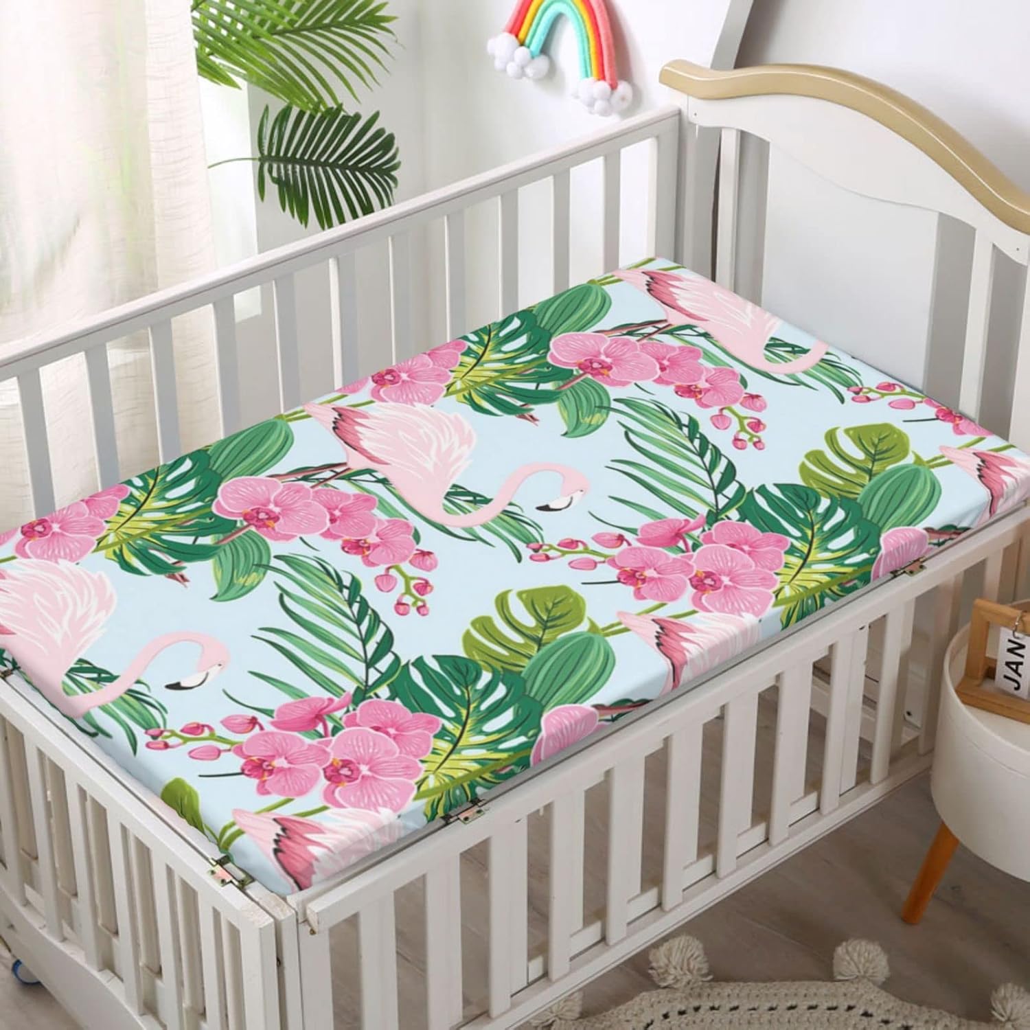 Sábana bajera ajustable para cuna con temática de flamenco, sábana bajera estándar para cuna, material ultra suave, ideal para habitación de niños o