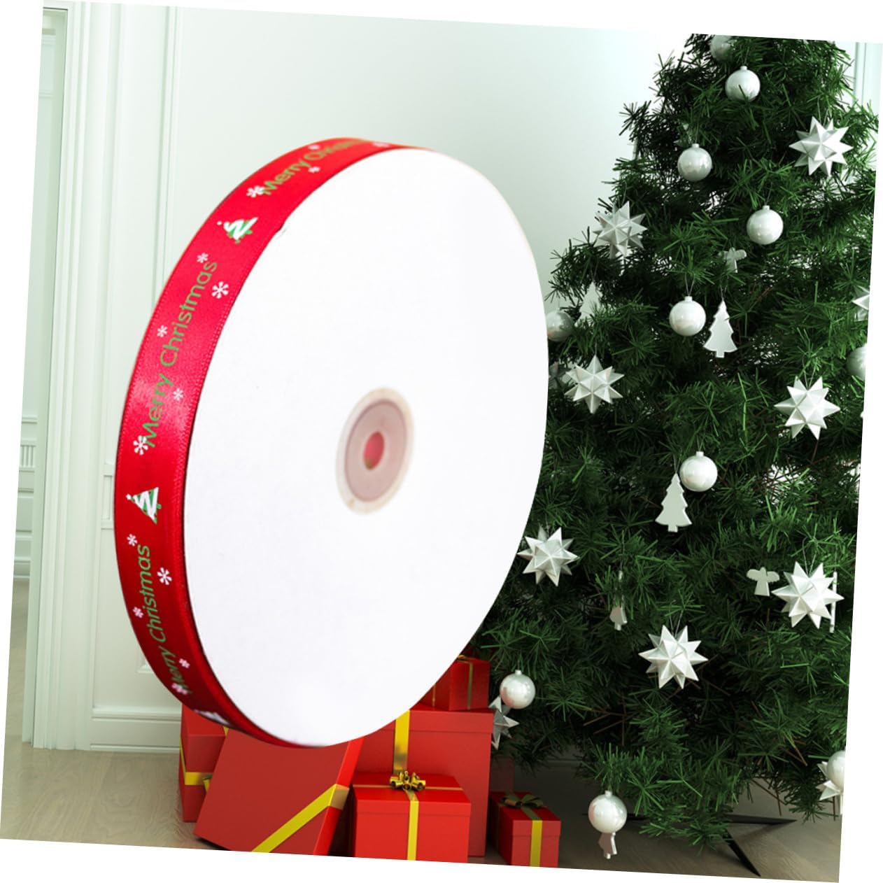 EXCEART 2 unids Navidad Impreso Cintas de Alambre Cinta de Satén de Navidad Cinta de Embalaje Cintas Artesanales Cintas de Fabricación de Cintas de