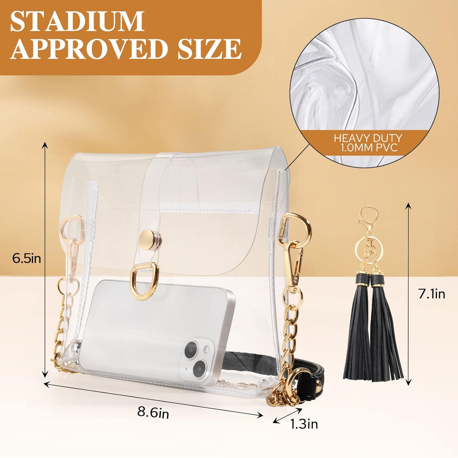 HULISEN Clear Purse, Clear Bag Stadium Approved for Women, PU Leather Transparent Crossbody Bag for Concert, Sport Event