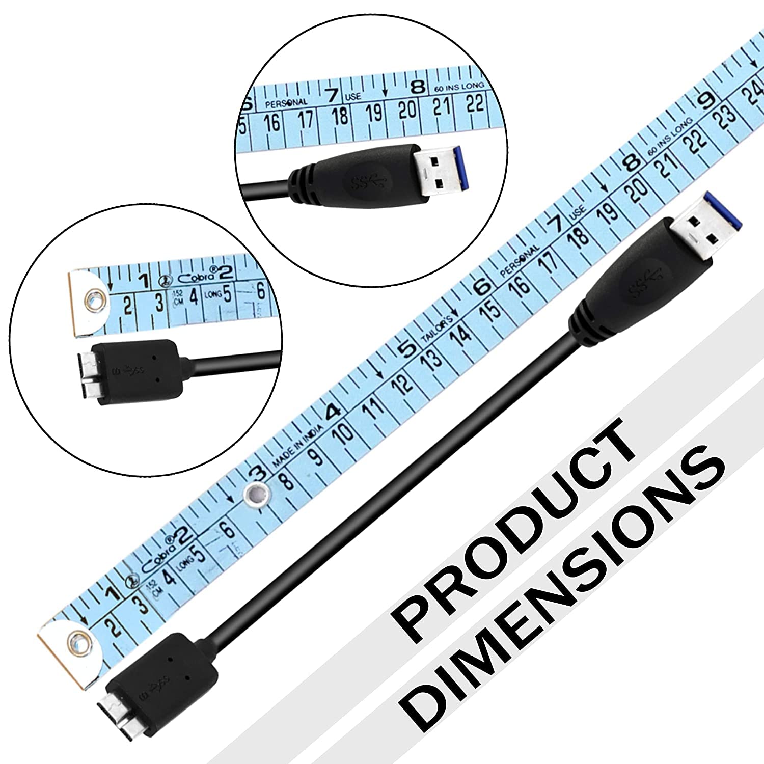 SaiTech IT Cable USB 3.0 A a Micro B de alta velocidad hasta 5 Gbps Cable de transferencia de datos para disco duro externo portátil – (7.9 in),