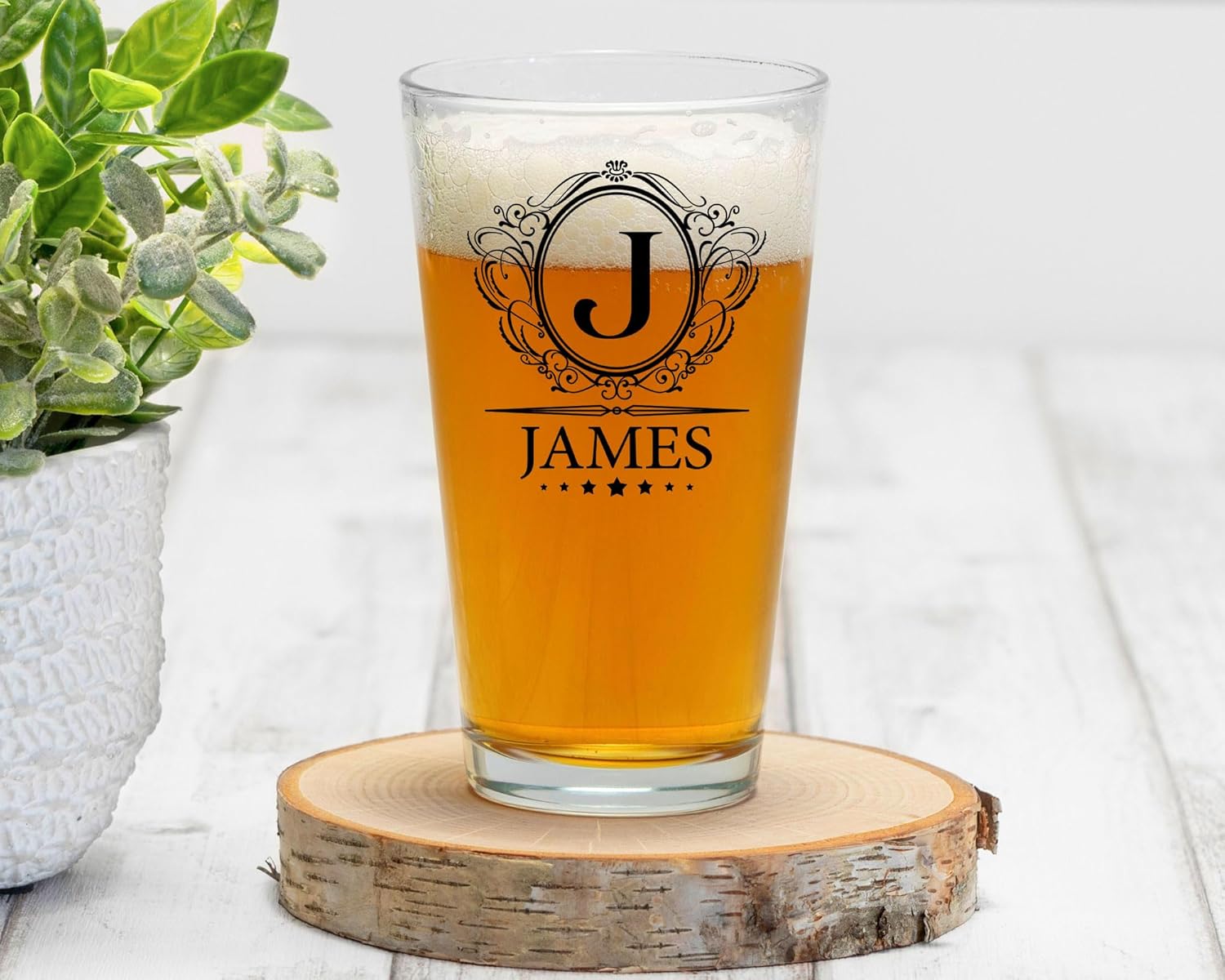 PREZZY Vaso de cerveza personalizado con letra J inicial, divertido monograma, regalos para hombres, vaso de cerveza con nombre personalizado, 16