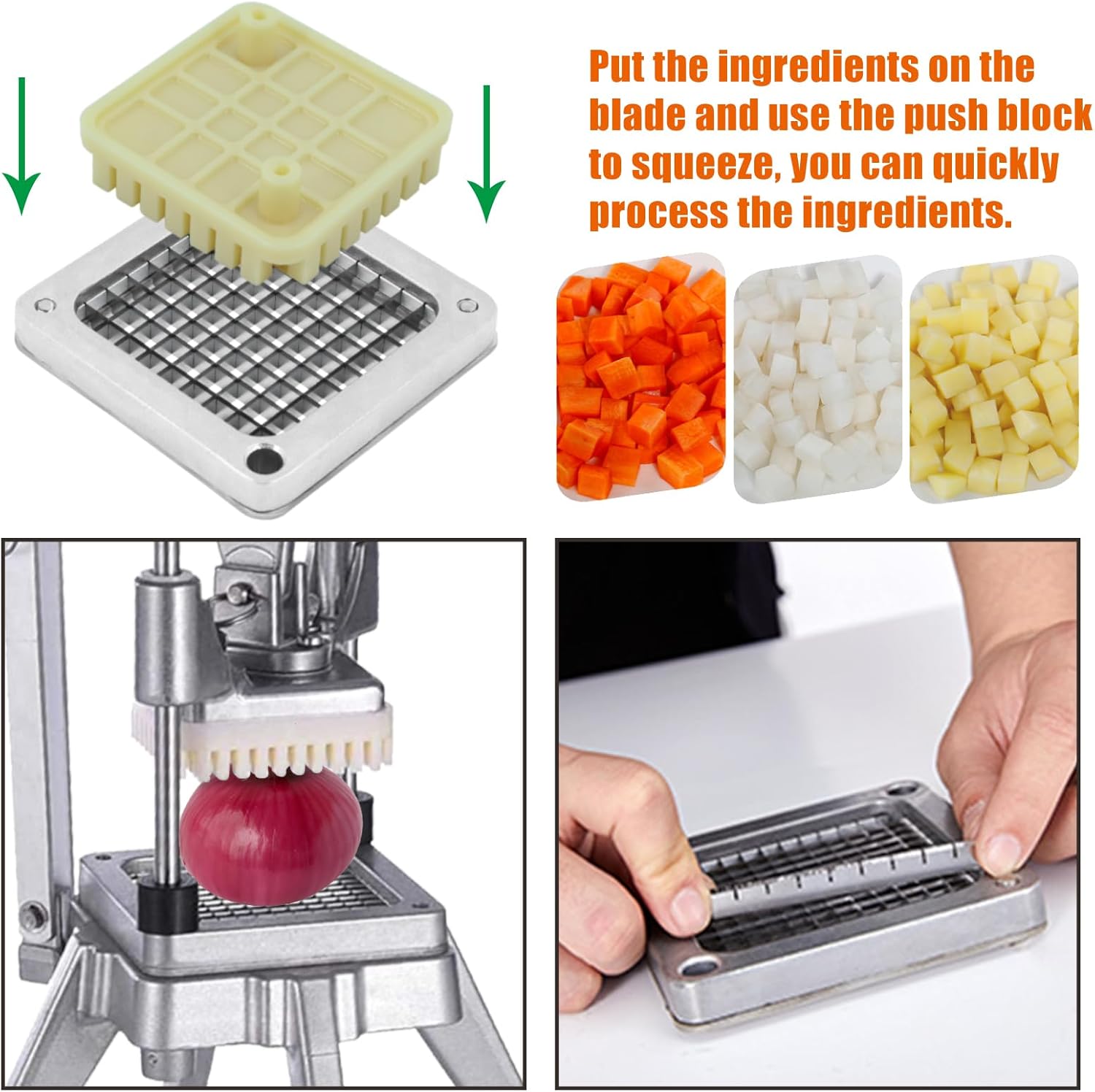 Replacement Chopper 14″ Blade and Pusher Block, Commercial Vegetable Chopper Blade, French Fry Cutter Stainless Steel Blade for Fruit Cutting