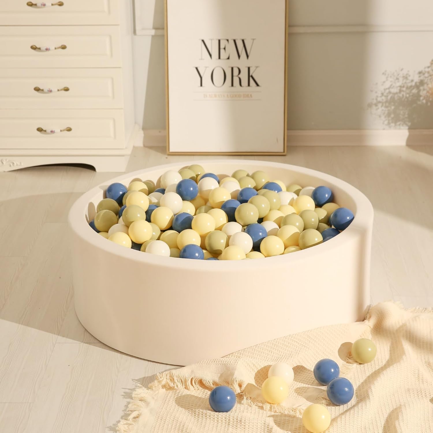 TRENDPLAY Big Ball Pit Balls  Diversión de 2.75 pulgadas para el desarrollo sensorial y físico de los niños, crema+verde matcha+amarillo caramelo +