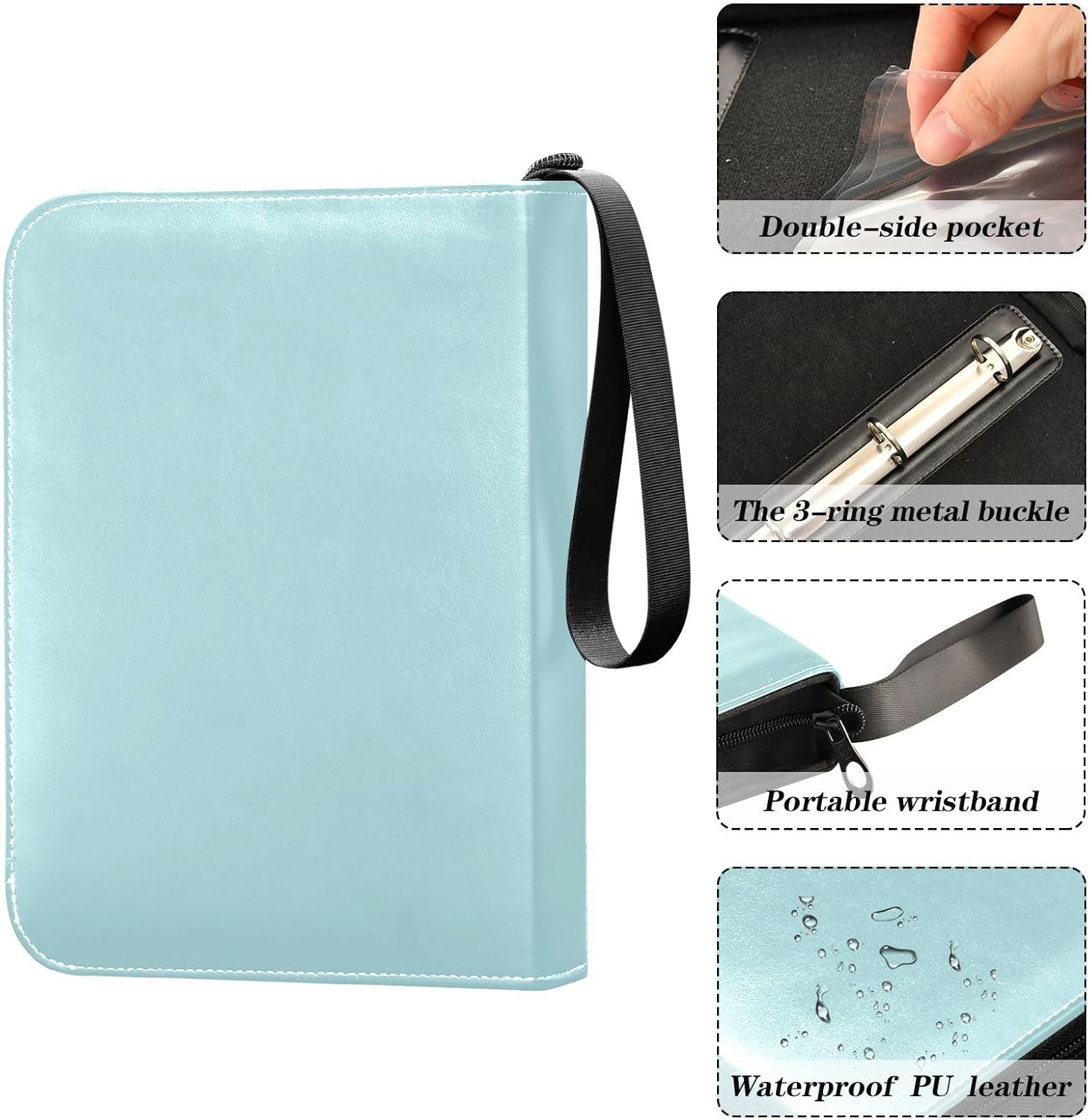 Carpeta de tarjetas Aqua en piel sintética resistente, 400 bolsillos, carpeta de tarjetas de doble cara fácil de limpiar