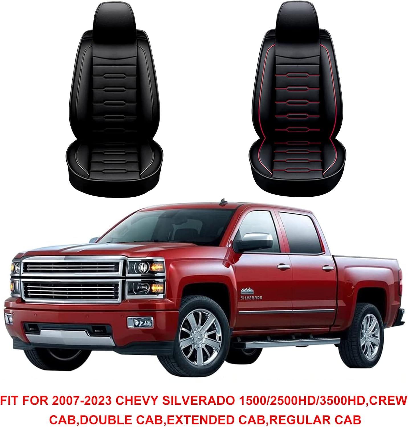 AOMSAZTO Fundas de cuero para asiento de automóvil, ajuste personalizado para Chevrolet 2007-2024 1500 2500 HD 3500 HD Crew Cab Pickup, fundas de