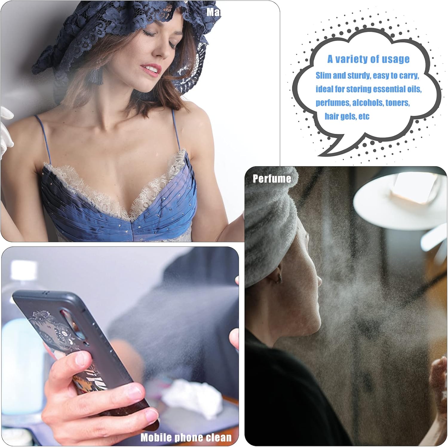 LUTER 5 atomizadores de perfume de 0.3 fl oz rellenables, botellas rociadoras de plástico mate de tamaño pequeño de viaje con tubo dispensador de