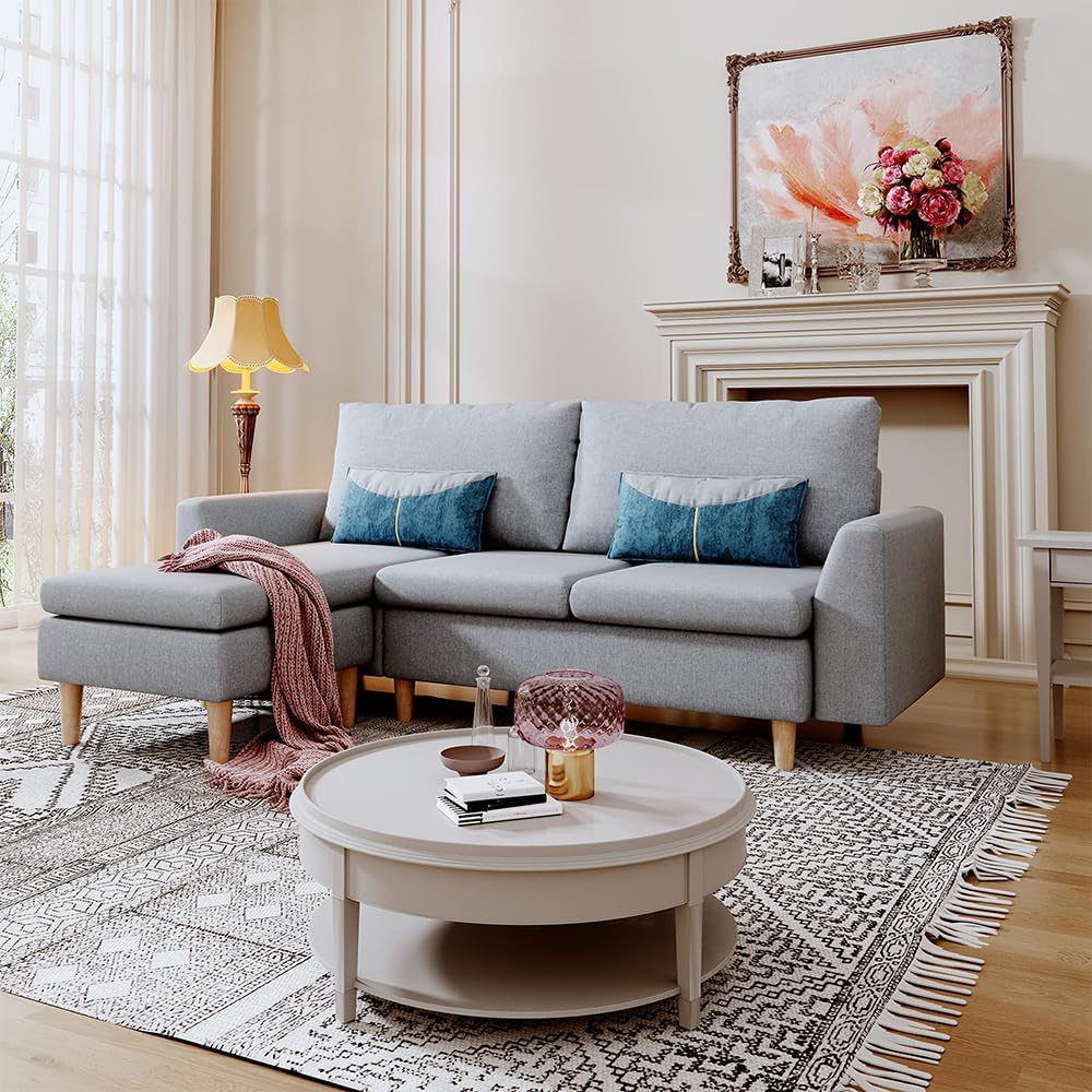 Sofá modular en forma de L para sala de estar, sofá de 3 asientos con diván reversible de 77.5 pulgadas, sofá seccional convertible (gris)