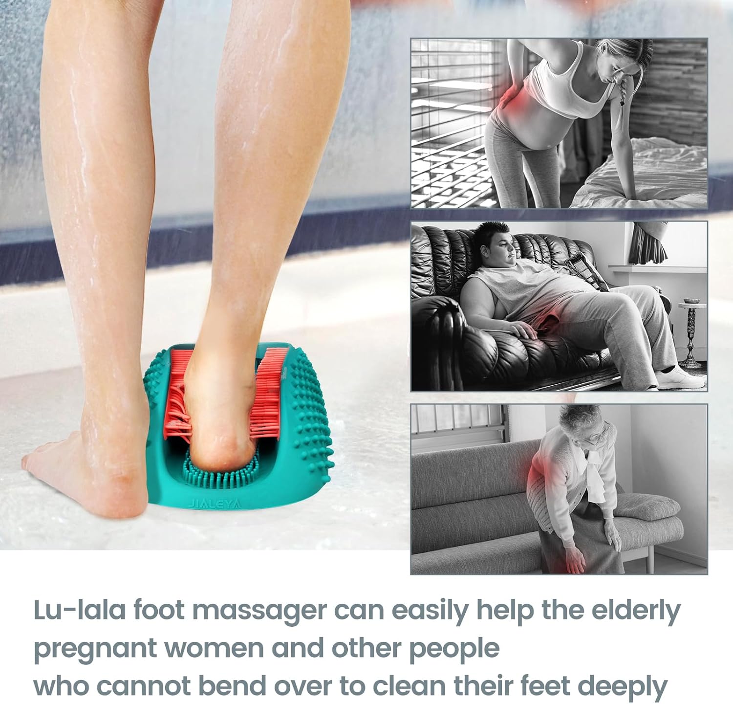 JIALEYA Lu-lala Shower Foot Scrubber – Portable Manual Foot Massager Cleaner Care for Soothe Feet Neuropathy Achy, Improve Foot Circulation – Wet