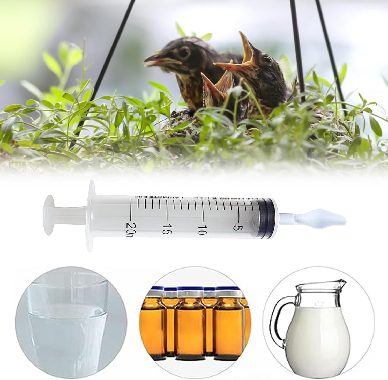 4 jeringas de alimentación para pájaros con 2 jeringas de 0.7 fl oz, 2 jeringas de 2.1 onzas líquidas y 4 cucharas de alimentación suaves,