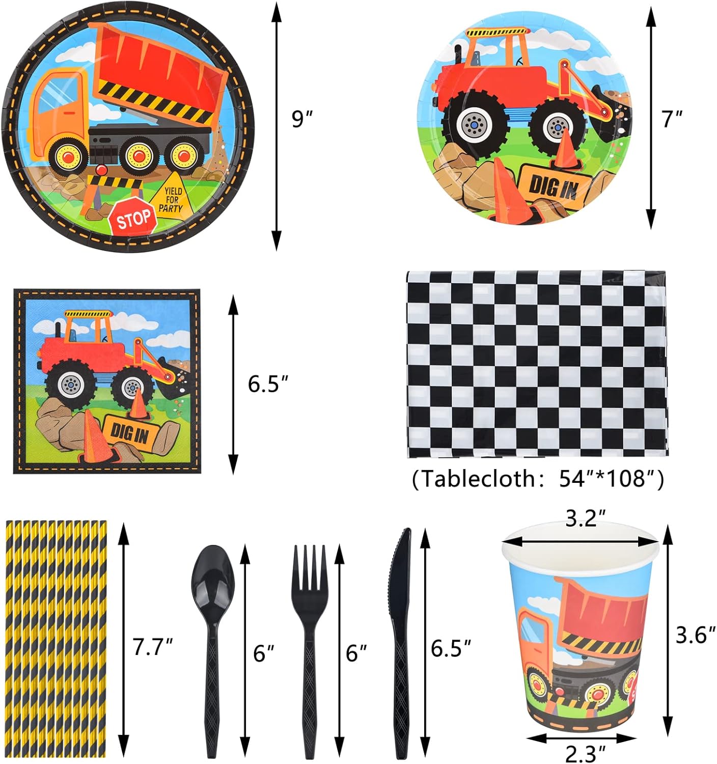 Juego de suministros para fiesta de cumpleaños de construcción, 170 piezas de decoraciones de cumpleaños de construcción para niños, incluye platos,