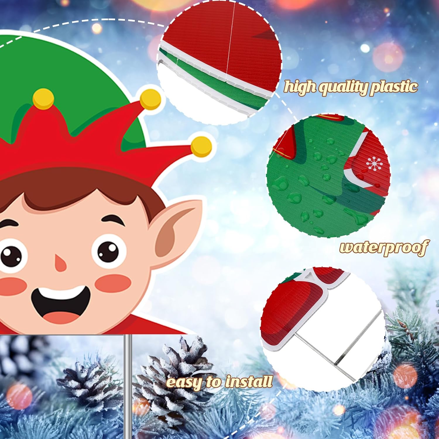 2 carteles de Navidad con estacas de elfo grande, decoraciones de Navidad al aire libre, césped de Navidad, letrero de bienvenida para Navidad,