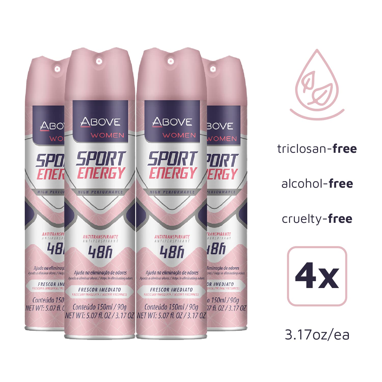 ABOVE Sport Energy – Juego de desodorante antitranspirante 48 horas para mujer, fragancia floral, spray seco que protege contra el sudor y el olor
