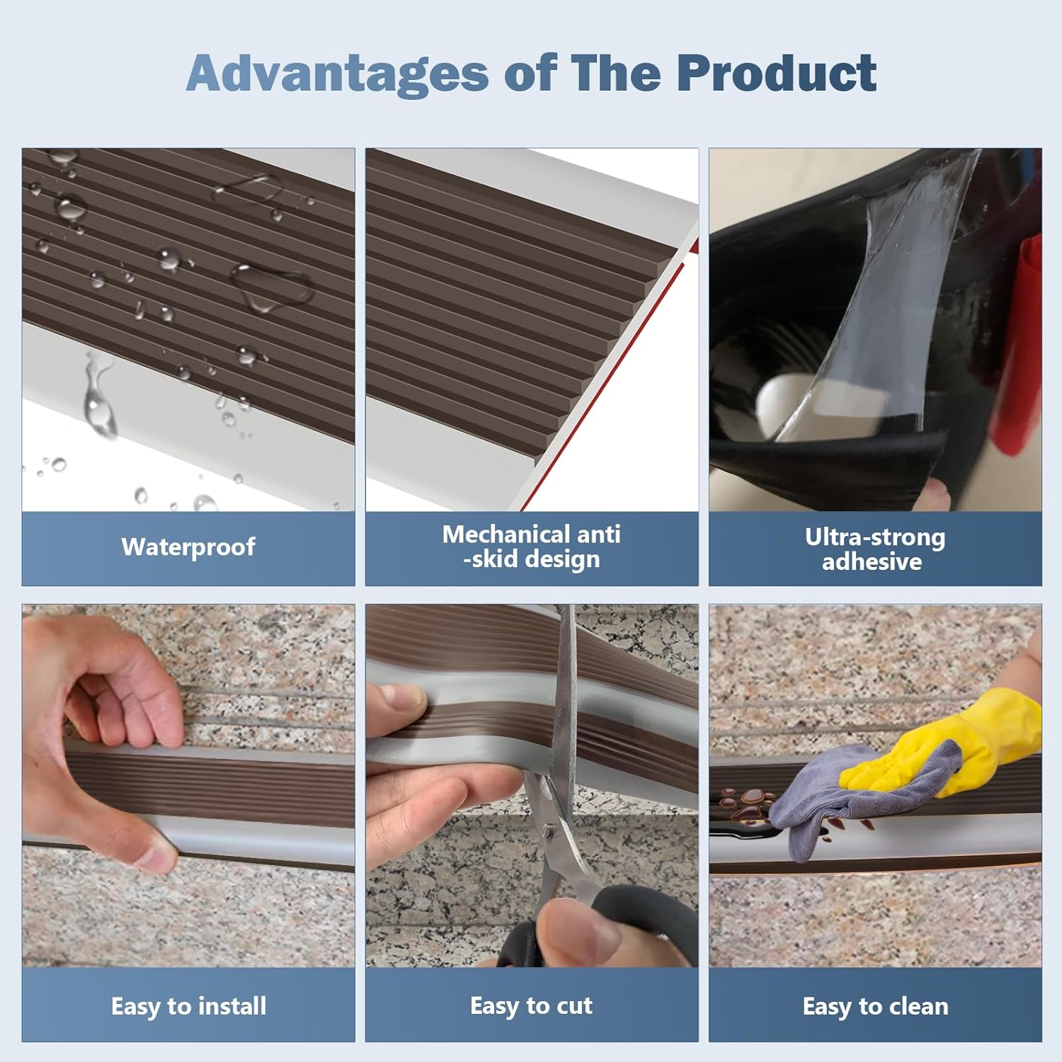 Borde de goma autoadhesivo para escaleras, protector de borde de escalera de vinilo, para exteriores e interiores (4 pies, marrón)