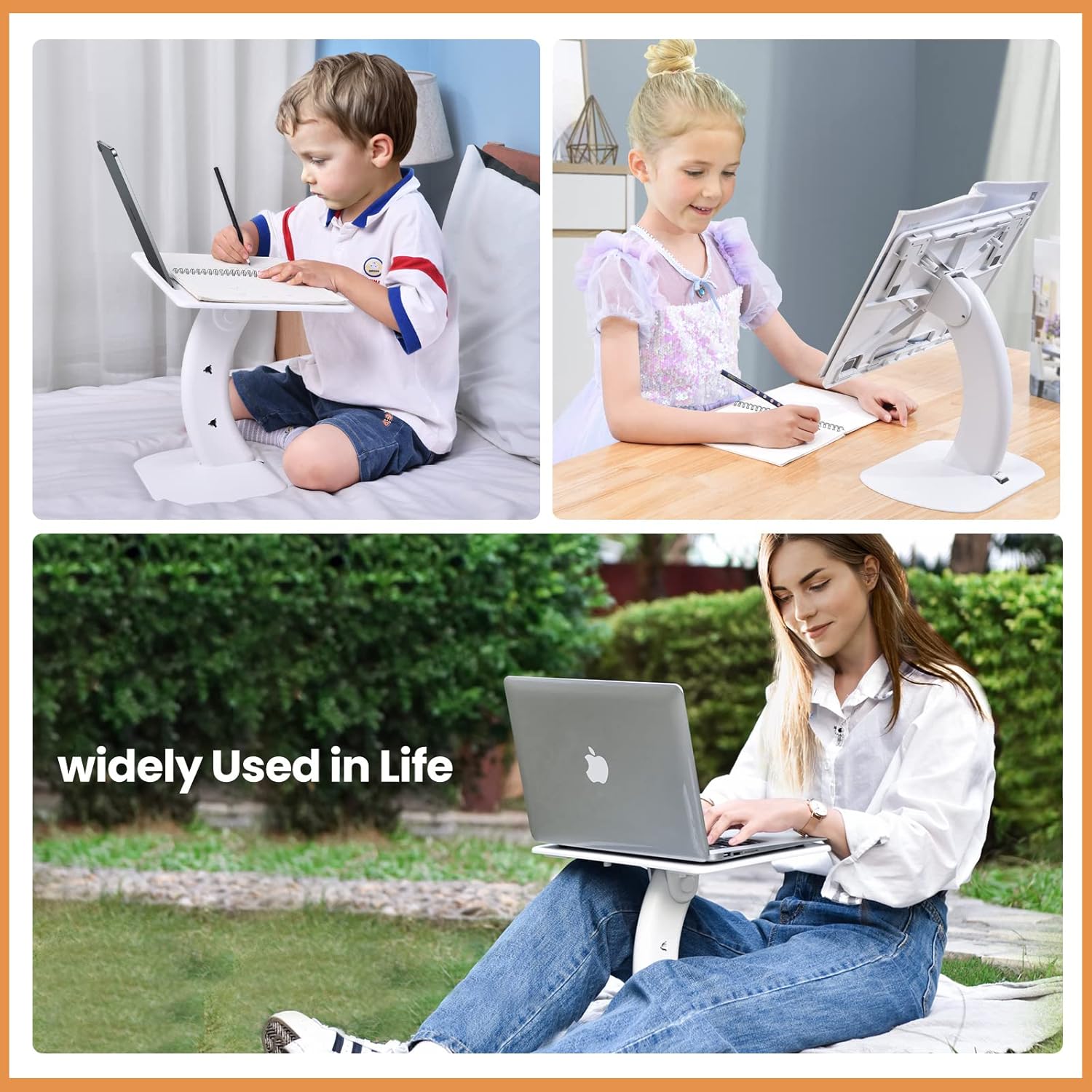 xuenair – Escritorio portátil blanco con clip para libros, ángulo ajustable, para laptop de 17 pulgadas, cama xuenair para sofá, computadora,
