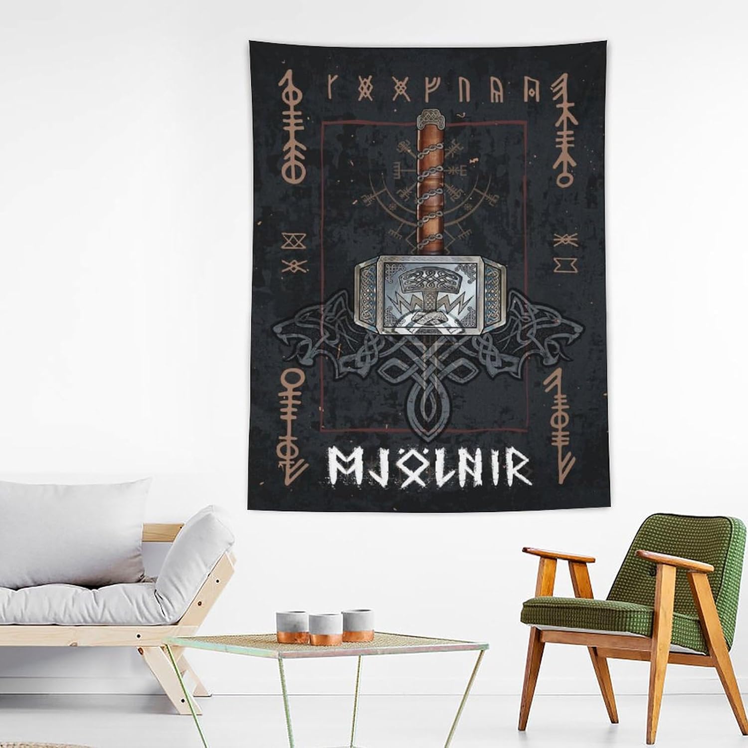 Tapiz de mitología nórdica Mjolnir, tapiz de pared, impresión artística moderna, para dormitorio familiar, tapices de 60 x 80 pulgadas