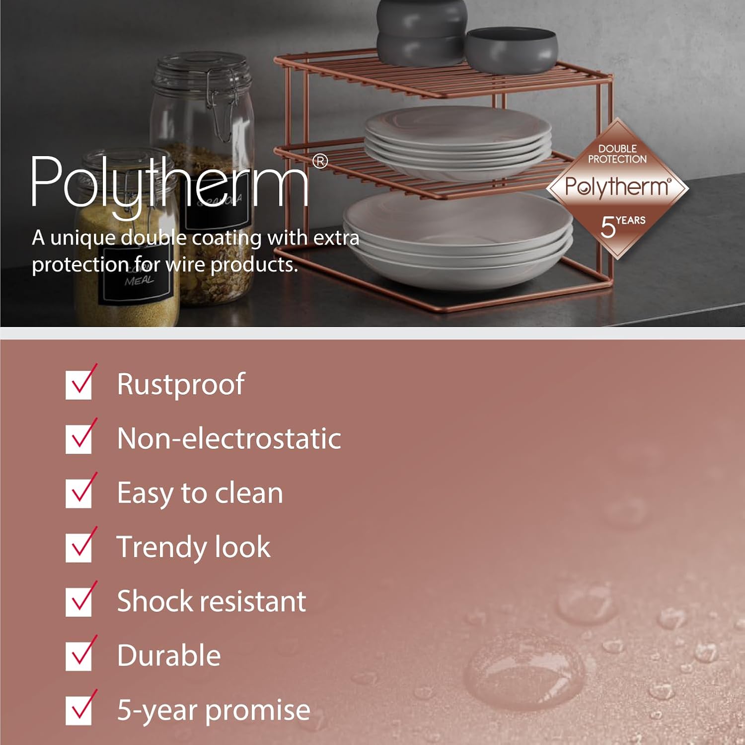 Metaltex Palio – Estantería esquinera (2 niveles, 9.8 x 9.8 x 7.5 in), color cobre