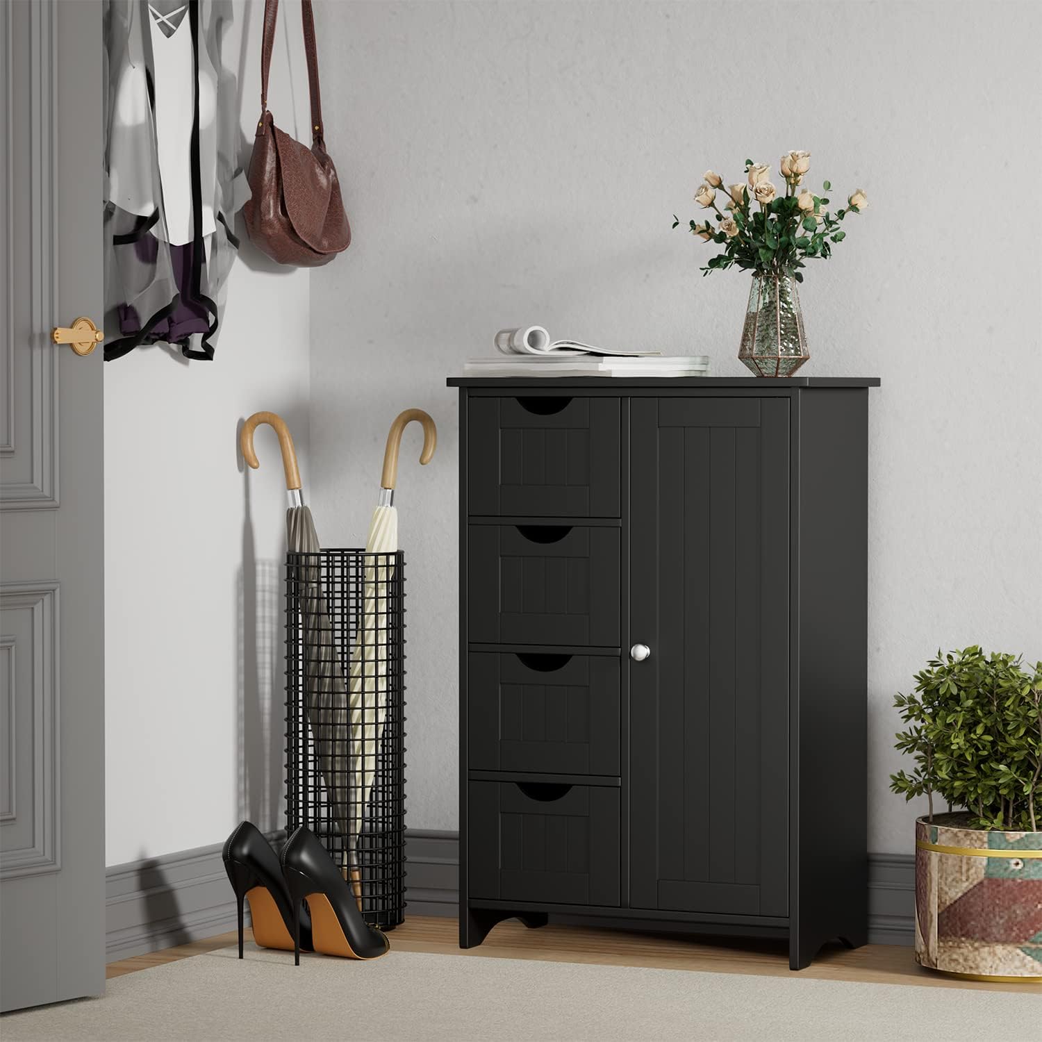 YESHOMY Armario de almacenamiento de baño, organizador lateral independiente con gran espacio y estantes ajustables, muebles de oficina en casa para