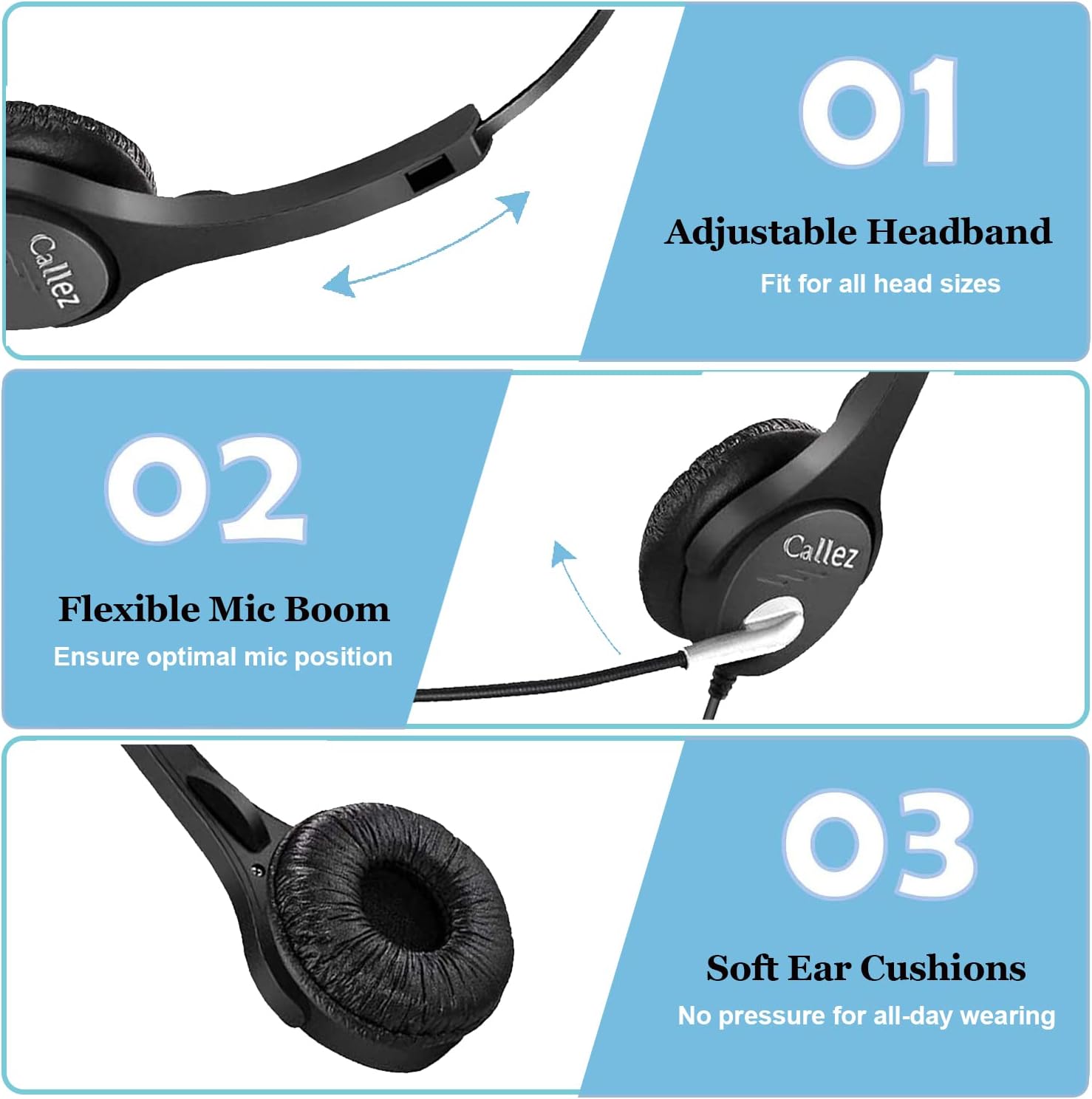 Call Center – Auriculares de teléfono de 0.098 in con micrófono con cancelación de ruido, teléfono fijo con control de volumen para AT&T ML17929