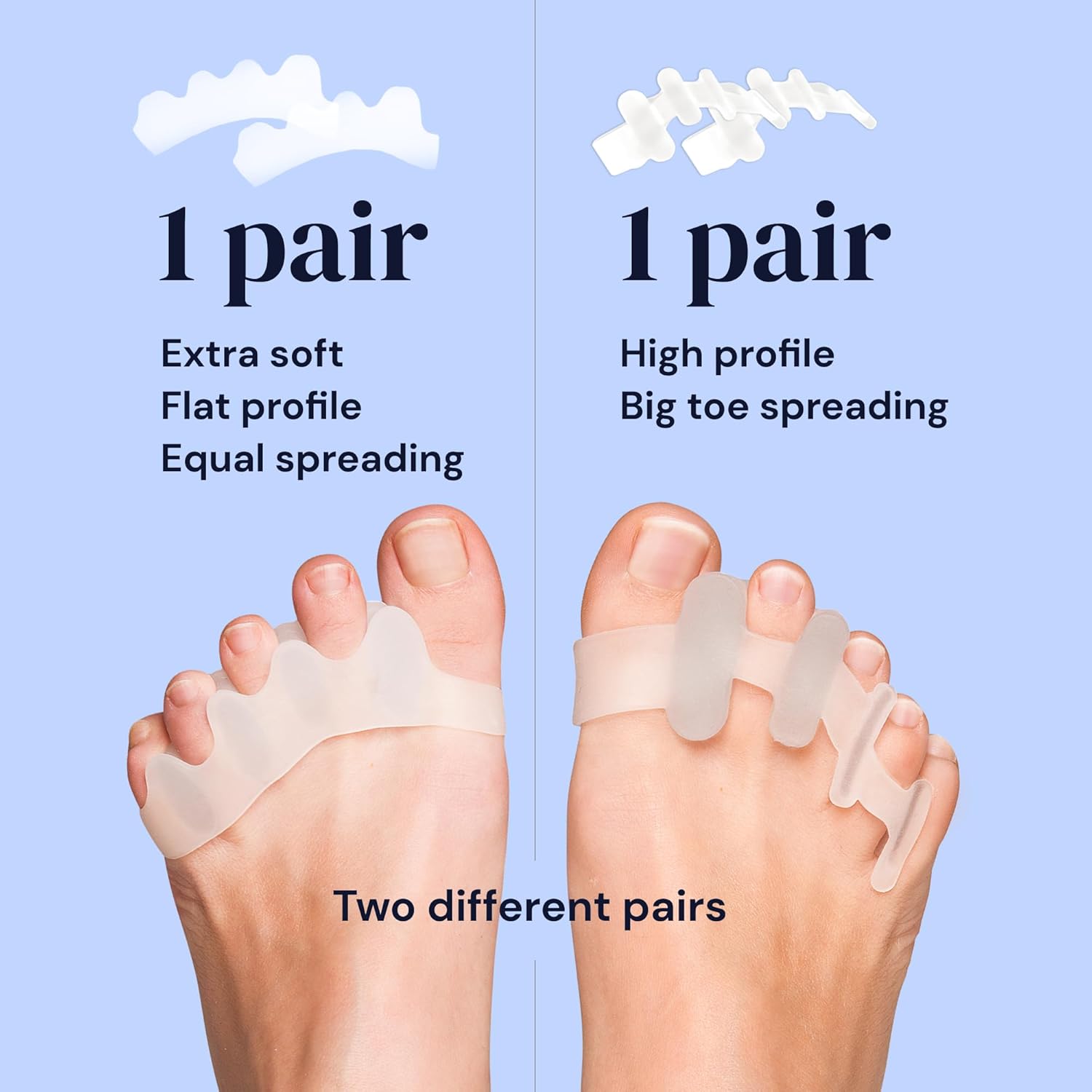 YOGAMEDIC Separadores de dedos de los pies para dedos superpuestos, 4 piezas, juanete de silicona mejorado, 0% BPA, talla única para mujeres y