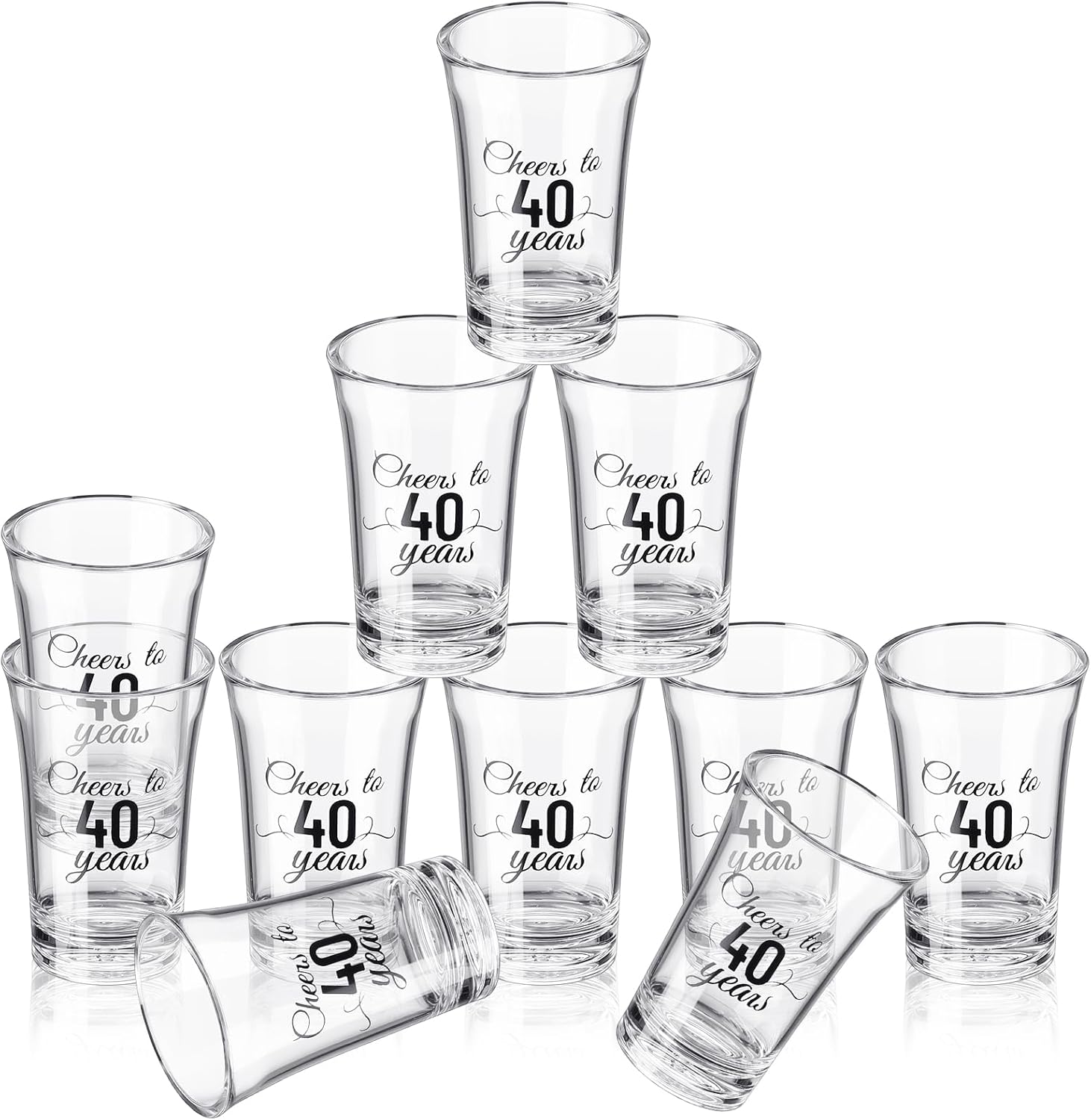 Sliner Paquete de 48 vasos de chupito de cumpleaños a granel irrompibles de 1.4 onzas, saludos a 304050607080 años, base gruesa, mini vaso de