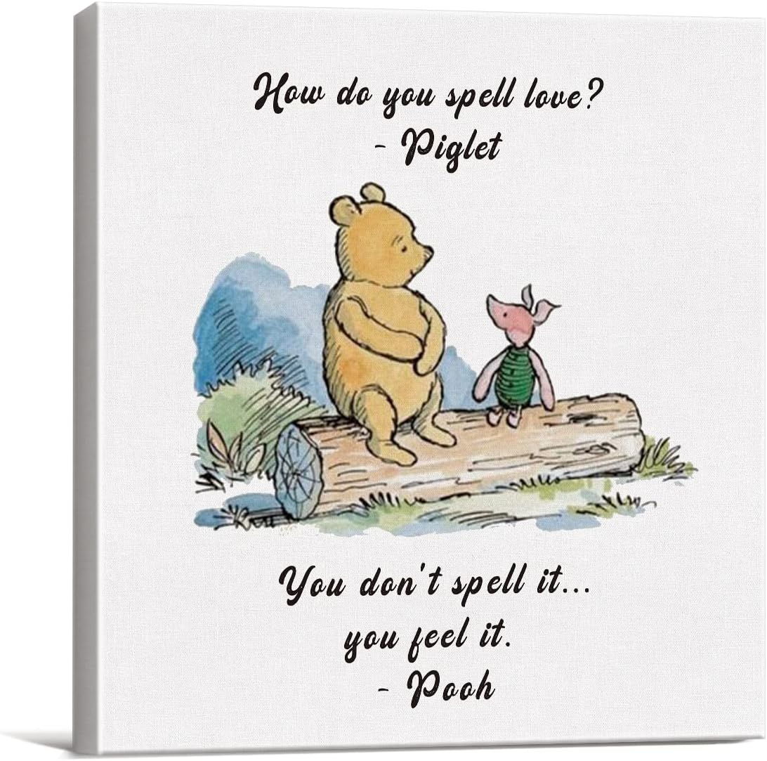 Lienzo decorativo clásico de Winnie the Pooh con frase de amor con texto en inglés “How Do You Spell Love”, cuadros enmarcados, carteles listos para