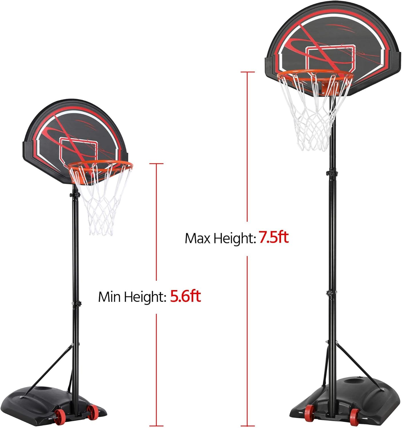 Topeakmart Aros y porterías de baloncesto portátiles de 7 a 9 pies con sistema de aro de baloncesto extraíble para jóvenes, para exteriores, juego