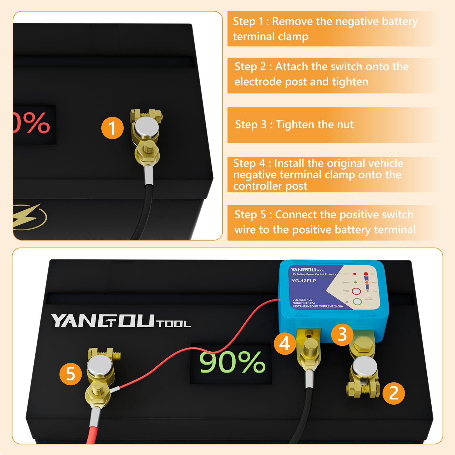 Yangoutool 12 V hasta 2400 A remoto y local, desconexión de batería antirrobo, interruptor de apagado, protector de ahorro de energía con indicación