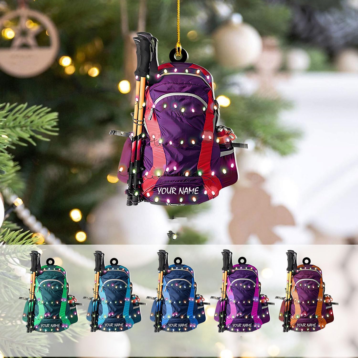 Artparel Adornos personalizados para bolsa de senderismo, bolsa de senderismo, adorno de Navidad, regalo para amantes del camping, senderismo,