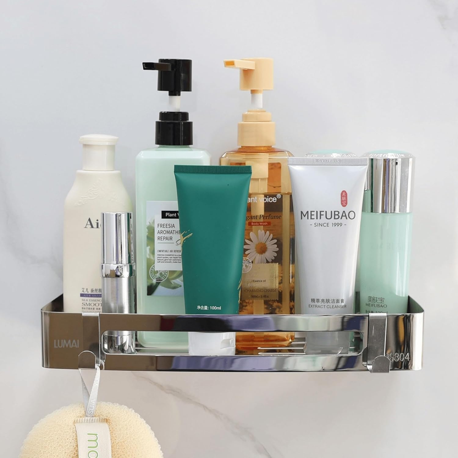 Adhesivo plateado para ducha estante de ducha colgante, soporte para champú para ducha, estante adhesivo de baño, organizador de ducha, organizador