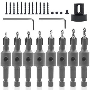 KOWOOD Juego de 8 brocas avellanadas con vástago hexagonal de 14 pulgadas con tope de profundidad ajustable para madera, escariador de carpintería KOWOOD Juego de 8 brocas avellanadas con vástago hexagonal de 14 pulgadas con tope de profundidad ajustable para madera, escariador de carpintería
