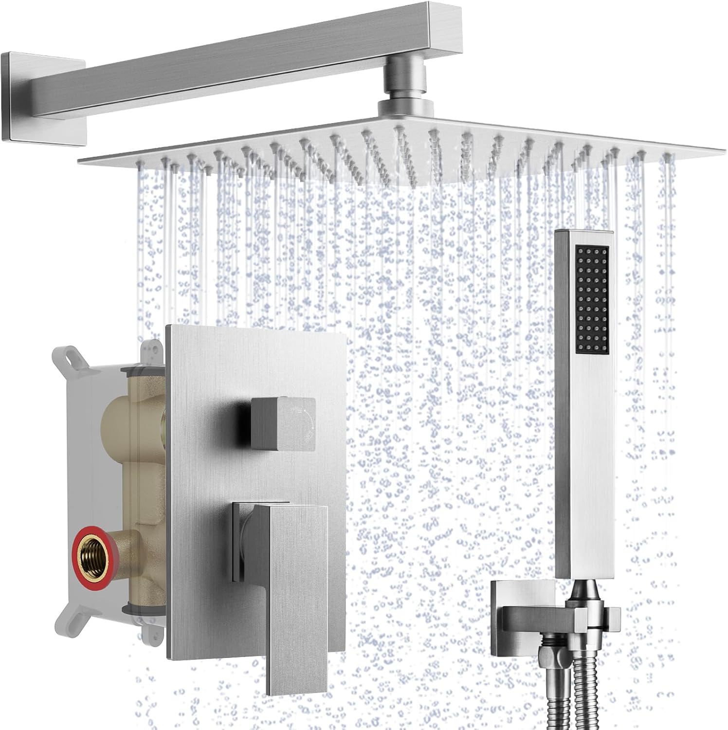Juego completo de grifo de ducha sistemas de ducha montados en la pared con ducha de lluvia de 10 pulgadas y de mano, mezclador de lluvia de lujo