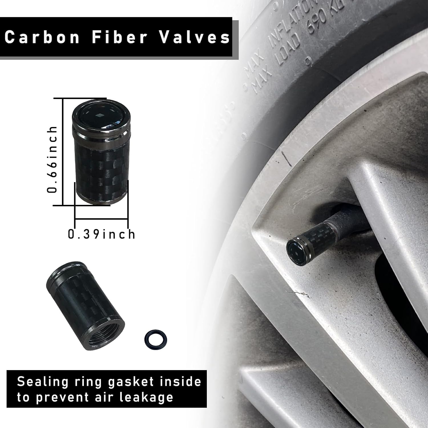 4 tapas de vástago de válvula de neumático, tornillos de fibra de carbono para tapas de neumáticos, accesorios universales para exteriores de