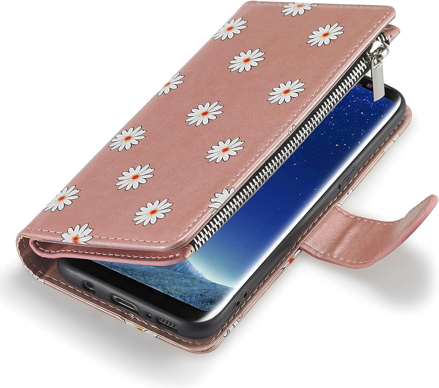 UEEBAI Funda tipo cartera para Samsung Galaxy S9 Plus, funda de piel sintética, cierre magnético, bolsillo con cremallera, ranuras para tarjetas con