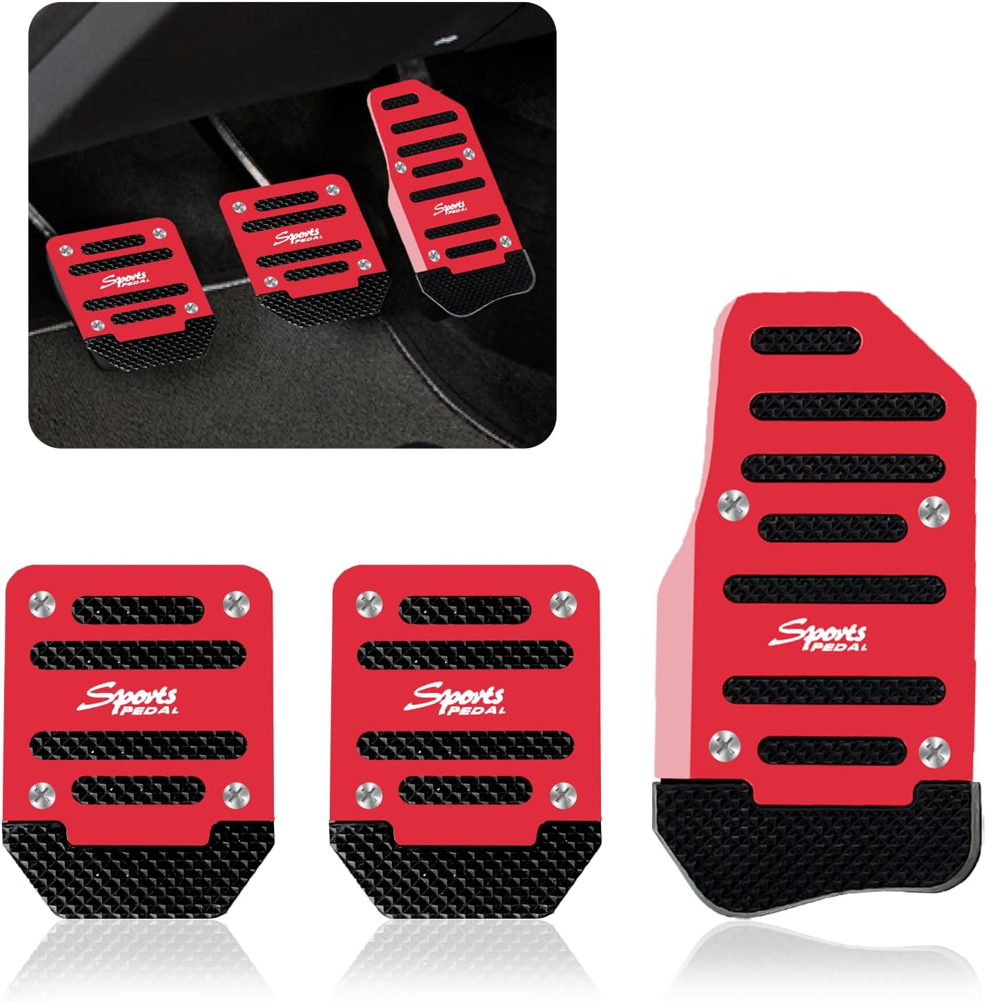 pvotawp 3 almohadillas antideslizantes para pedal de aleación de aluminio para automóvil, cubierta de pastillas de freno de transmisión manual