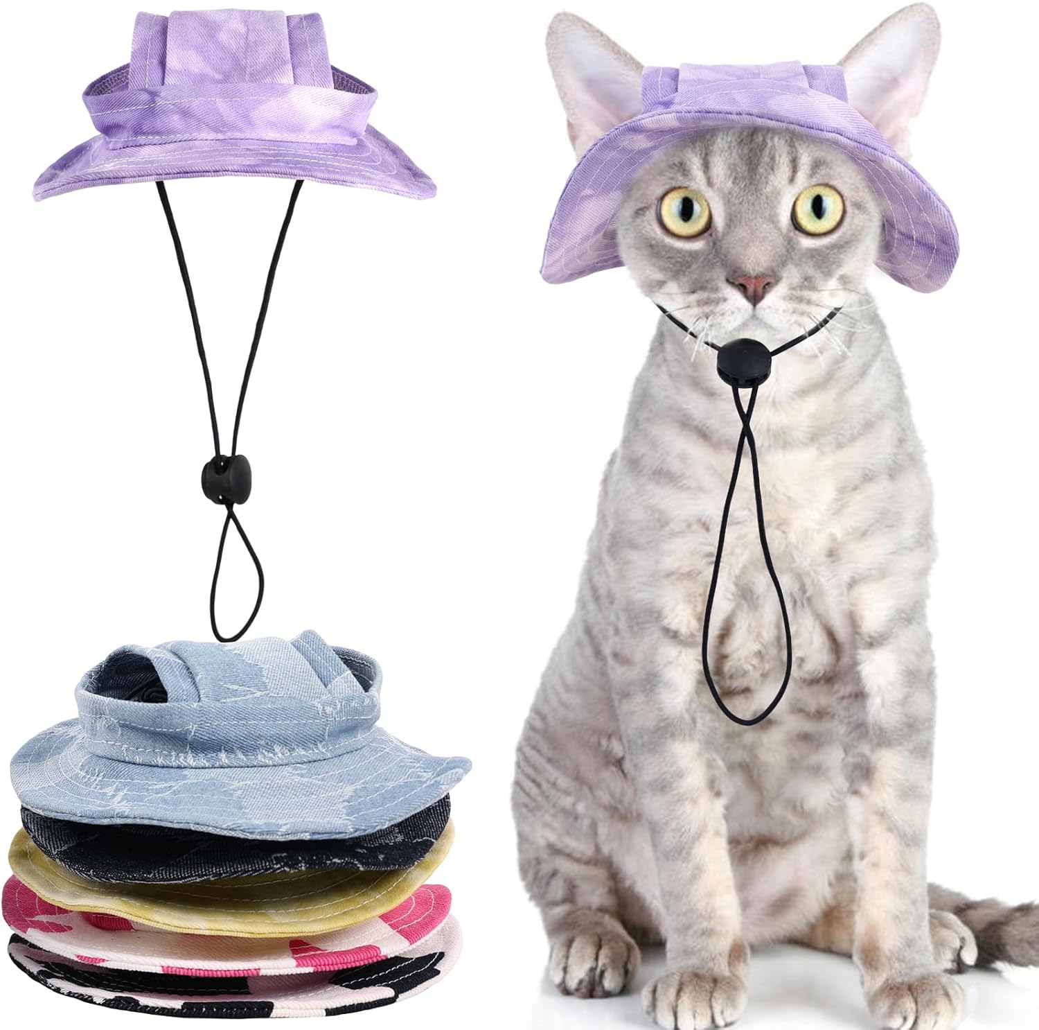 Bonaweite Sombreros de gato solo para gatos, sombrero Sphynx con agujero para las orejas, sombreros de vaquero para fiesta de cumpleaños Halloween,