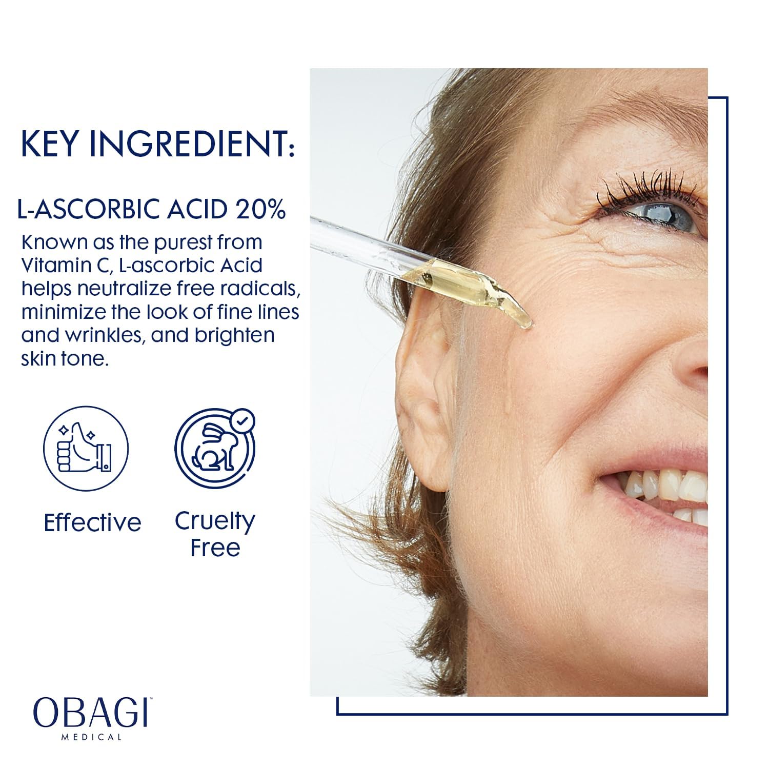 El suero Obagi Professional-C Suero de vitamina C ayuda a iluminar y minimizar la apariencia de líneas finas y arrugas