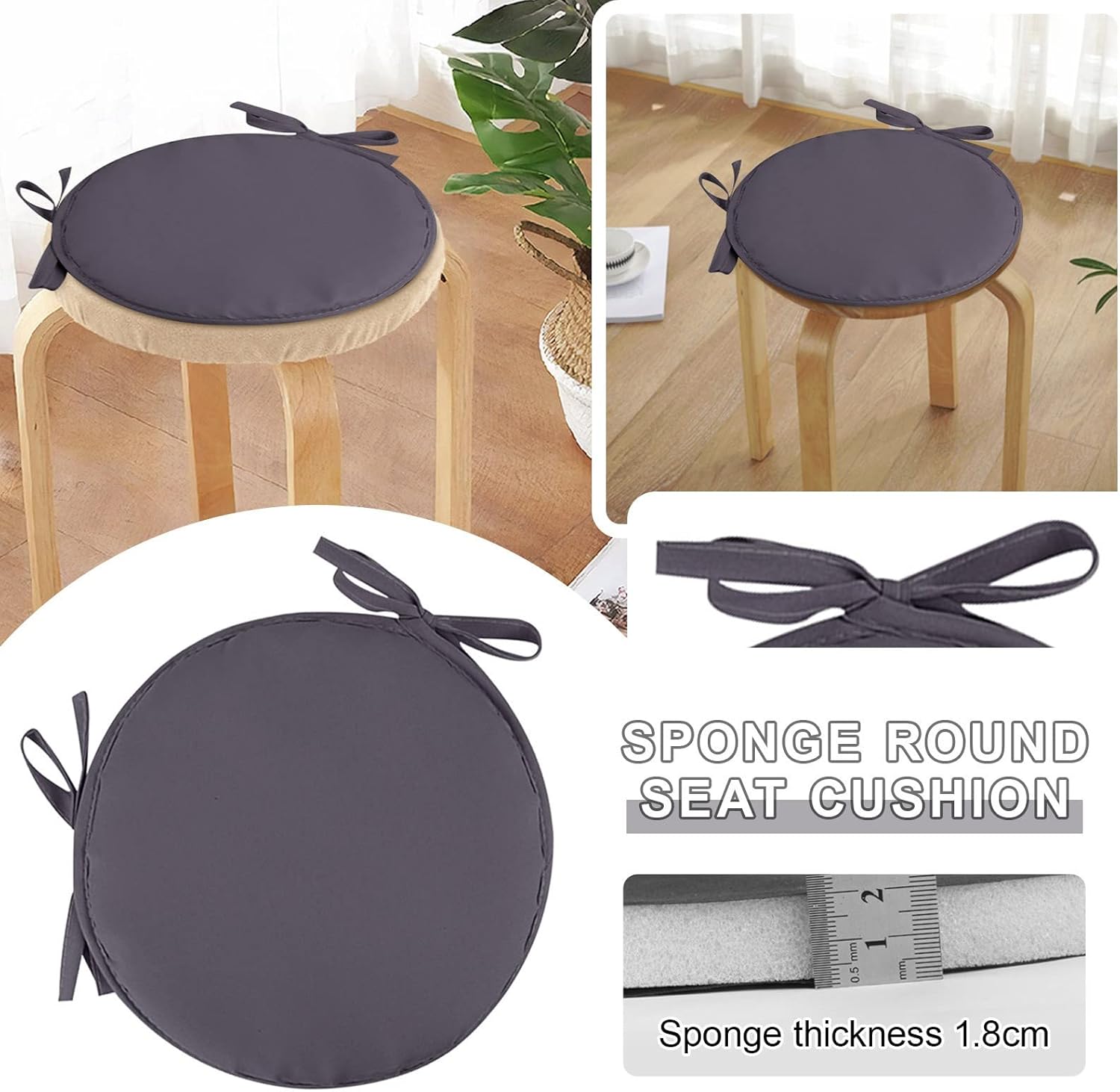 4 cojines para sillas de exteriores, antideslizantes, redondas, para sillas de jardín, cojines de asiento con lazos para bistrós al aire libre,