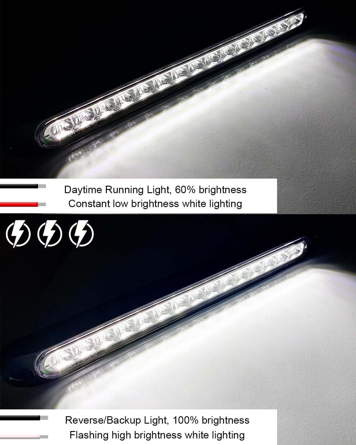 PSEQT Barra de luz LED de 10 pulgadas para remolque, marcha atrás, luces traseras blancas, tira de luces traseras LED, montaje impermeable para