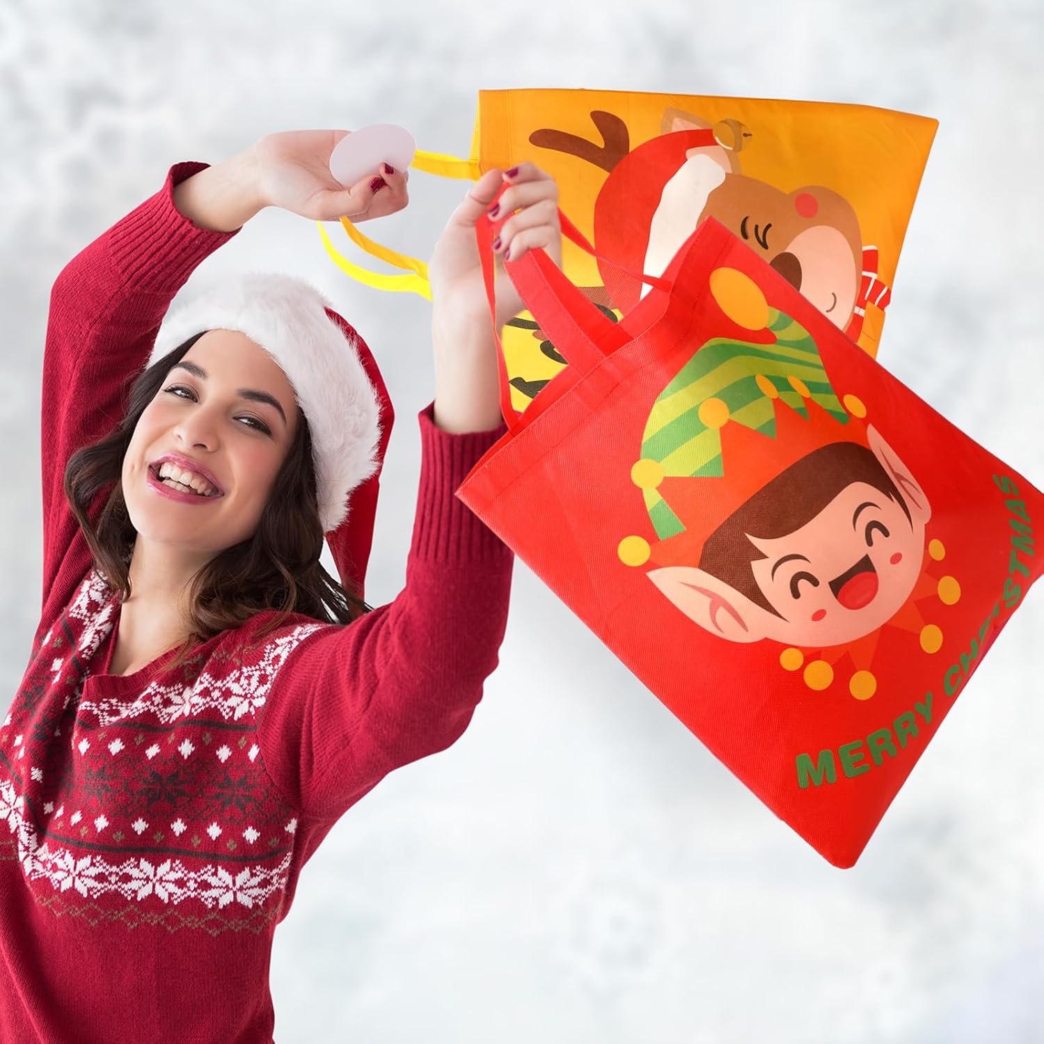 Clysee 48 bolsas grandes de Navidad a granel, bolsas de regalo de Navidad no tejidas con asas, bolsas de compras de comestibles de Navidad, bolsas