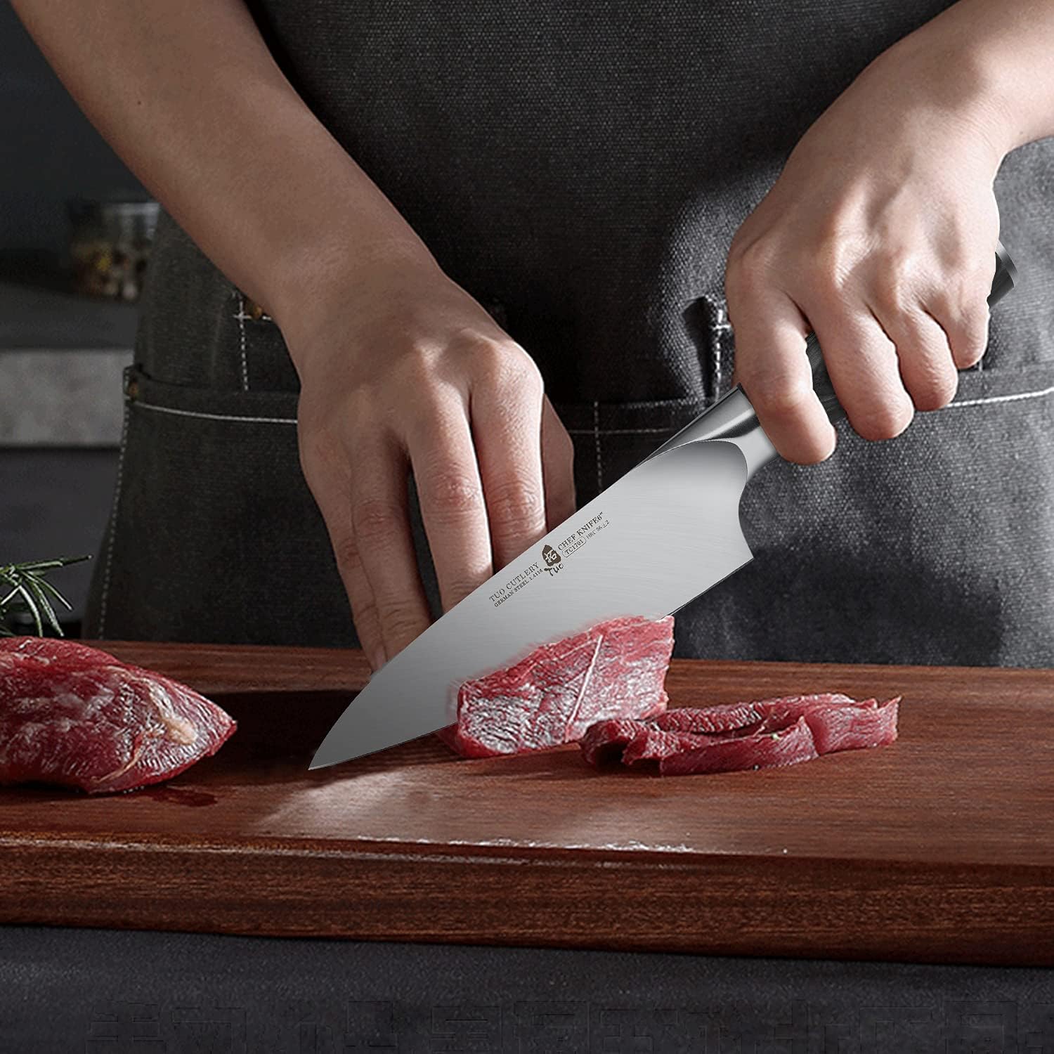 TUO Cuchillo de chef de 6 pulgadas, cuchillo de cocina Gyuto, acero inoxidable alemán de alto carbono, cómodo mango de madera de Pakkawood, espiga