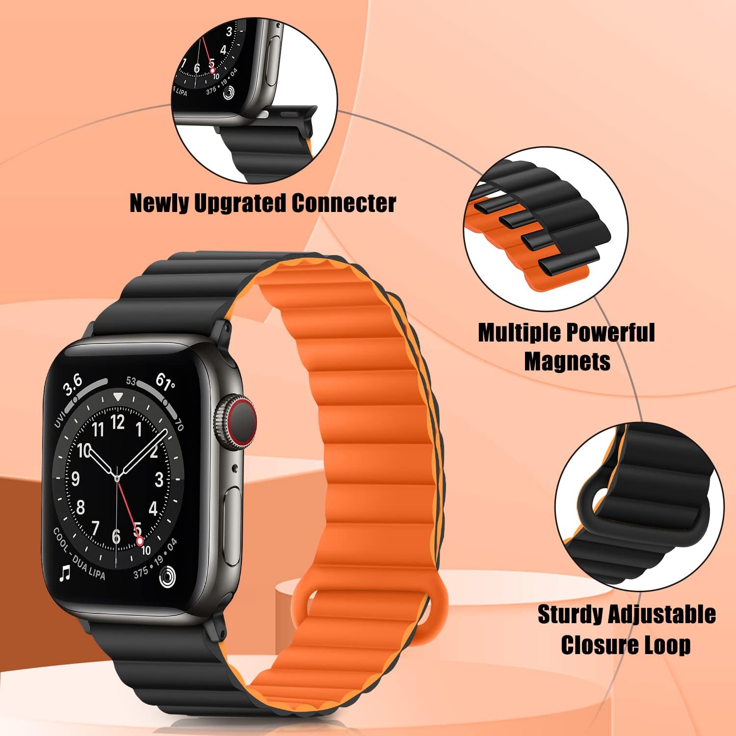 HITZEE Compatible con Apple Watch Band de 1.929 in, 1.772 in, 1.732 in, 1.654 in, 1.654 in, 1.614 in, 1.575 in, 1.496 in, silicona de doble cara