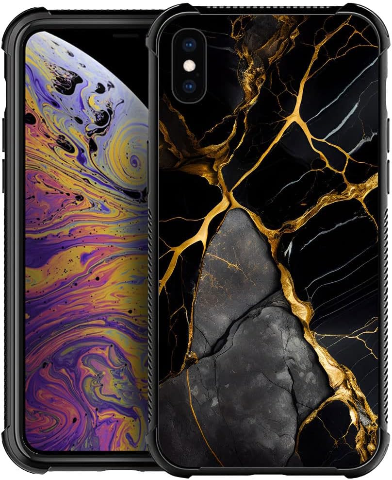 DJSOK Funda compatible con iPhone XR, funda de lujo con patrón de mármol negro y dorado para iPhone XR, funda protectora antiarañazos y a prueba de