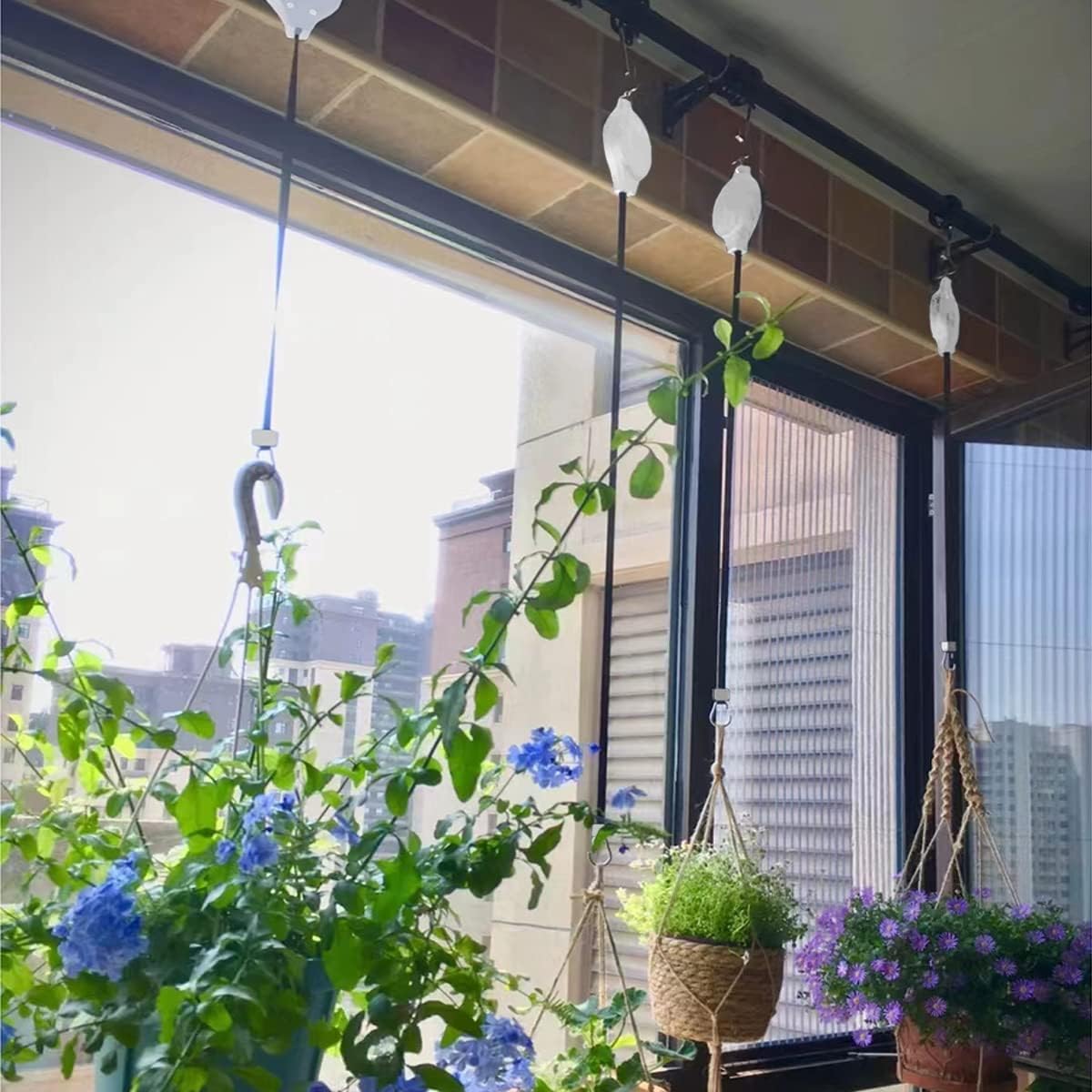 Paquete de 2 poleas retráctiles ajustables para colgar plantas colgantes, resistentes, para interiores y exteriores, para cestas de jardín, macetas