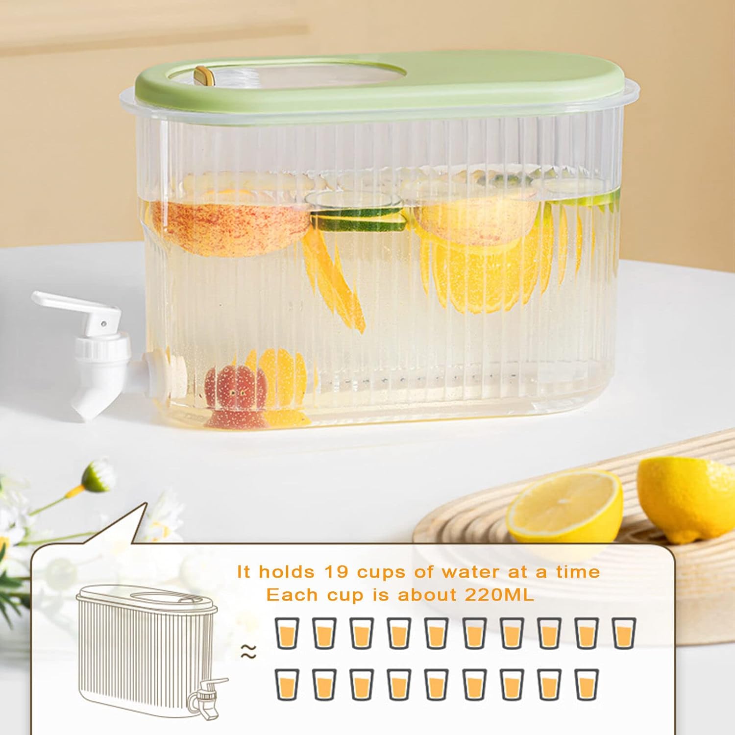 Dispensador de plástico con colador, dispensador de bebidas de gran capacidad de 3.5 litros, dispensador de jarra de agua duradero, refrigerador,