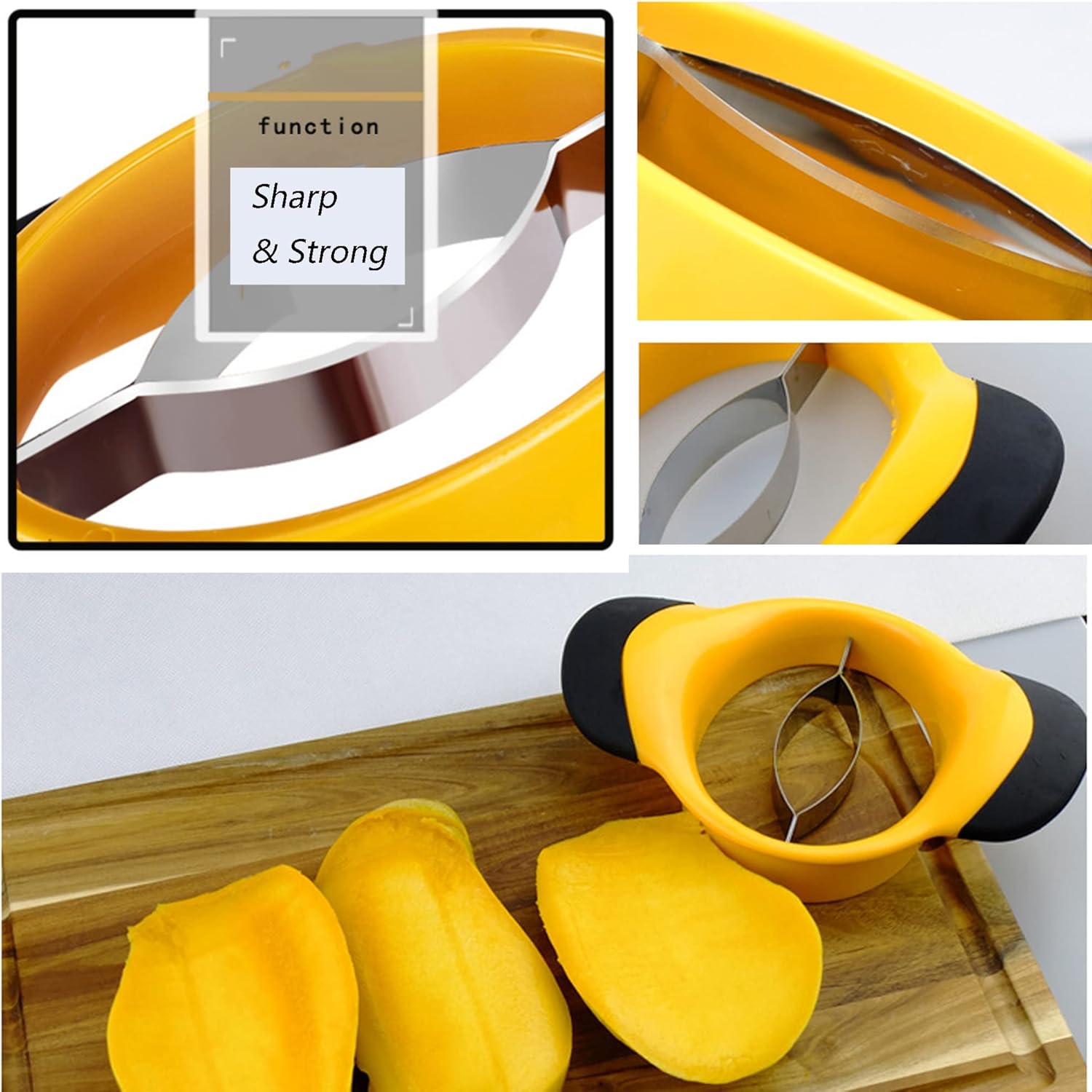 Cortador de mango resistente, pelador y herramienta removedor de hoyos, divisor de mango, cortador de frutas, divisor de mango con mango ergonómico