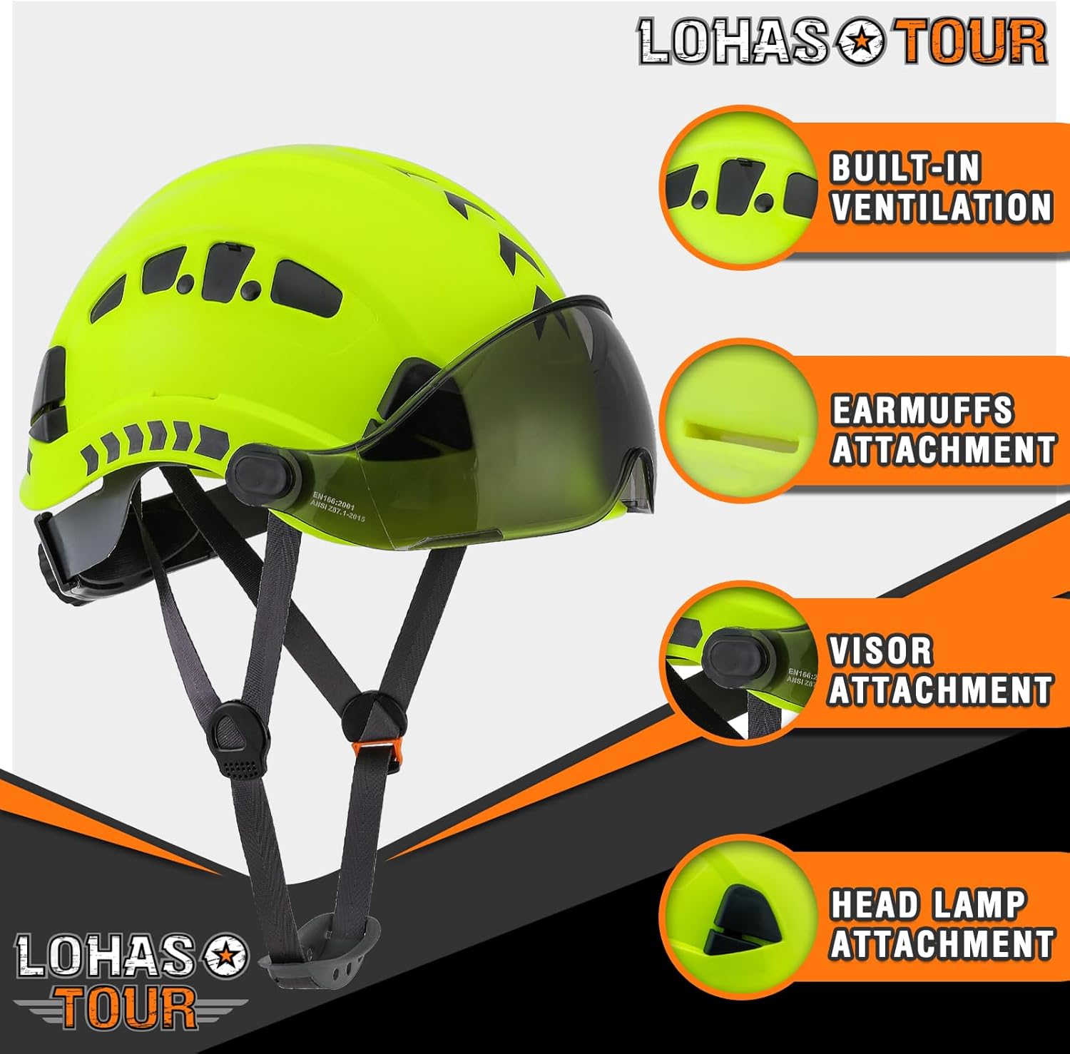 LOHASTOUR Safety Helmet for Construction Vented Hard Hat with Chin Strap ANSI Z89.1 Approved 6 pt Adjustable Suspension Construction Helmet for Men