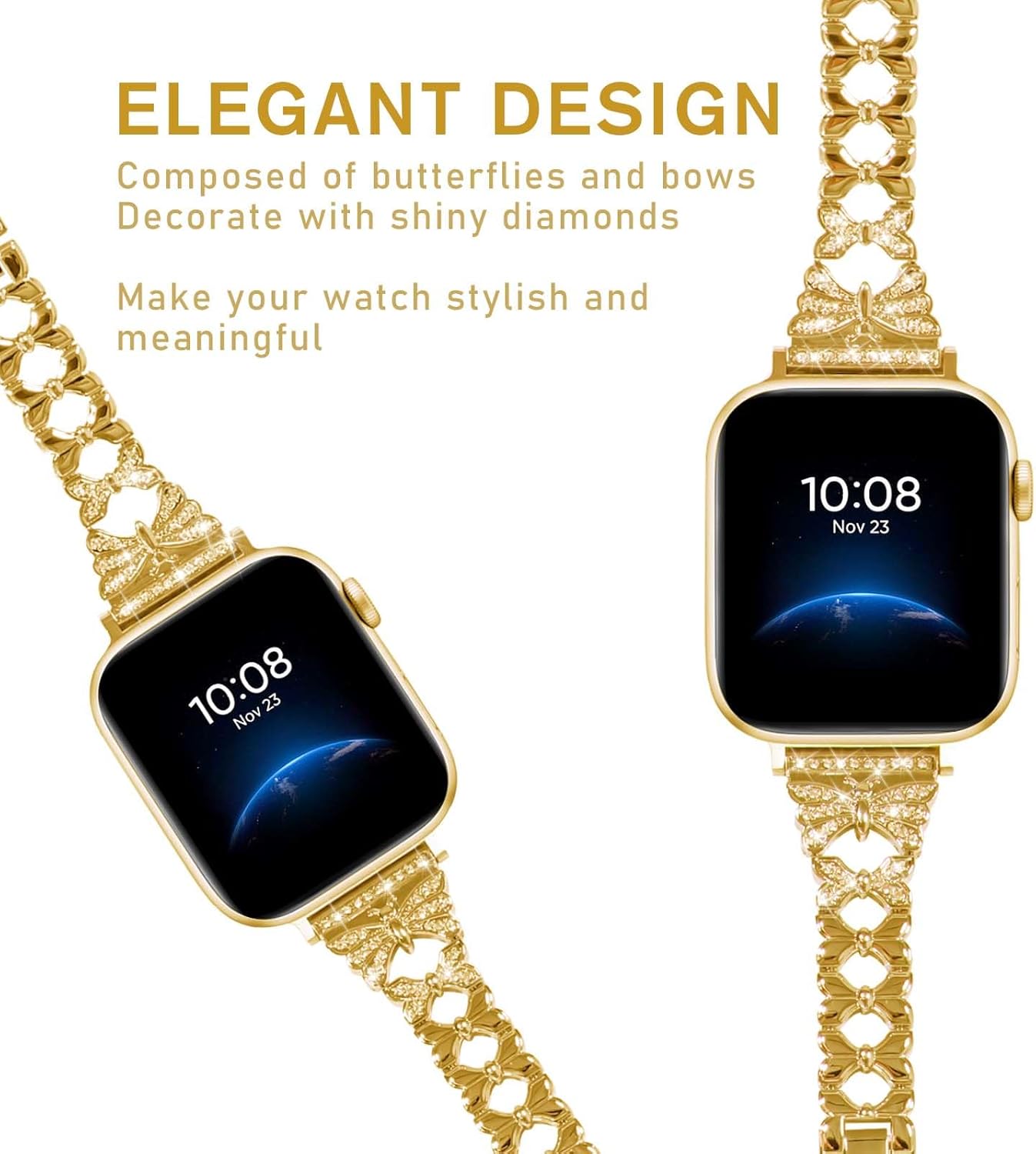 Compatible con Apple Watch Band de 1.496 in, 1.575 in, 1.614 in, 1.654 in, 1.732 in, 1.772 in, correa de metal de joyería de mariposa de diamante