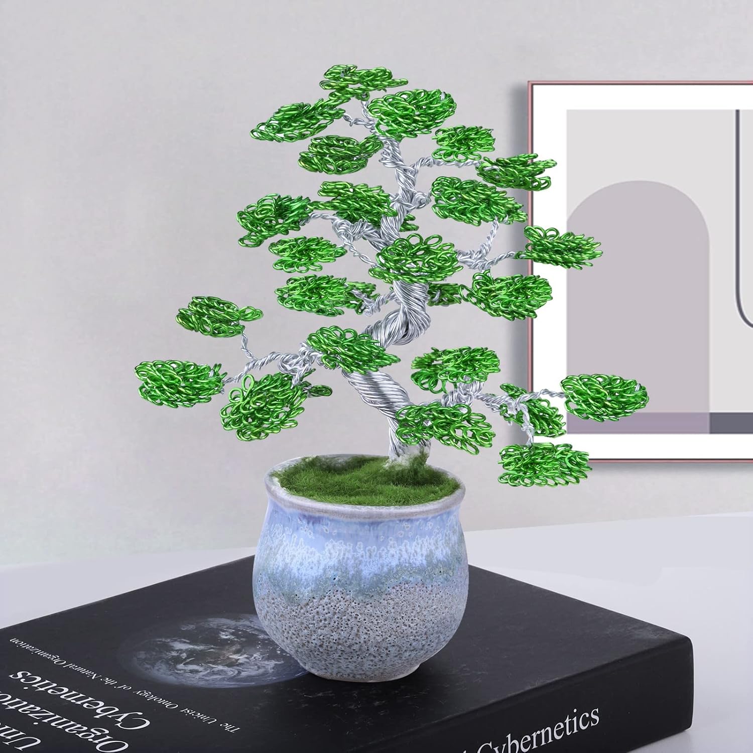 Yatming – Escultura de árbol bonsái de alambre de aluminio hecho a mano con base de cerámica, artesanía artificial, árbol de dinero Fengshui para